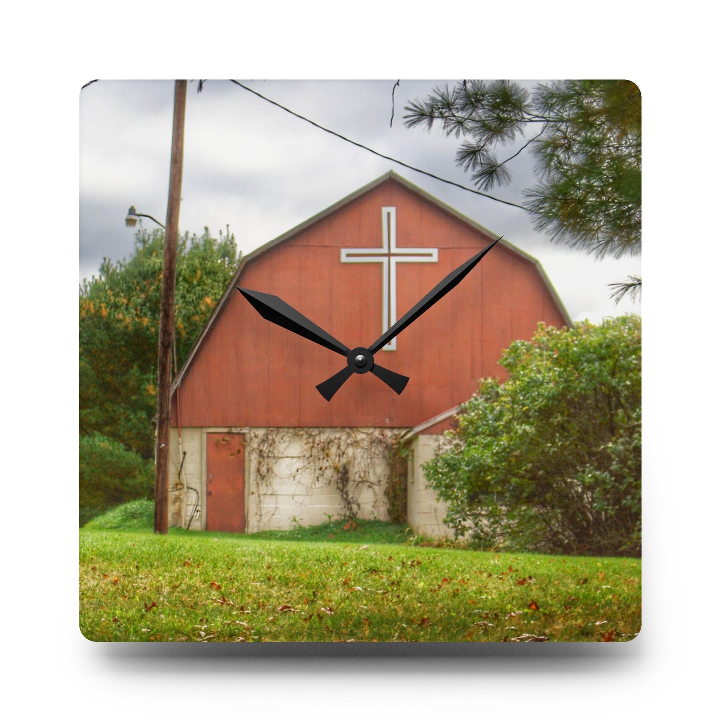 U R There Photography Flint River Road Cross Barn Rustic Farmhouse Acrylic Analog Wall Clock