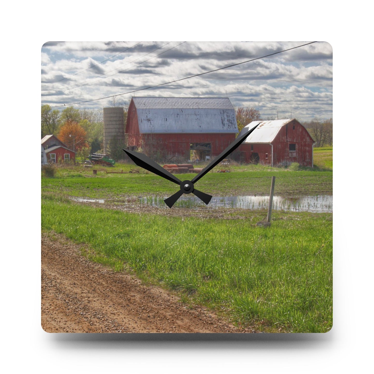 U R There Photography McDowell Road Reds II Rustic Farmhouse Acrylic Analog Wall Clock