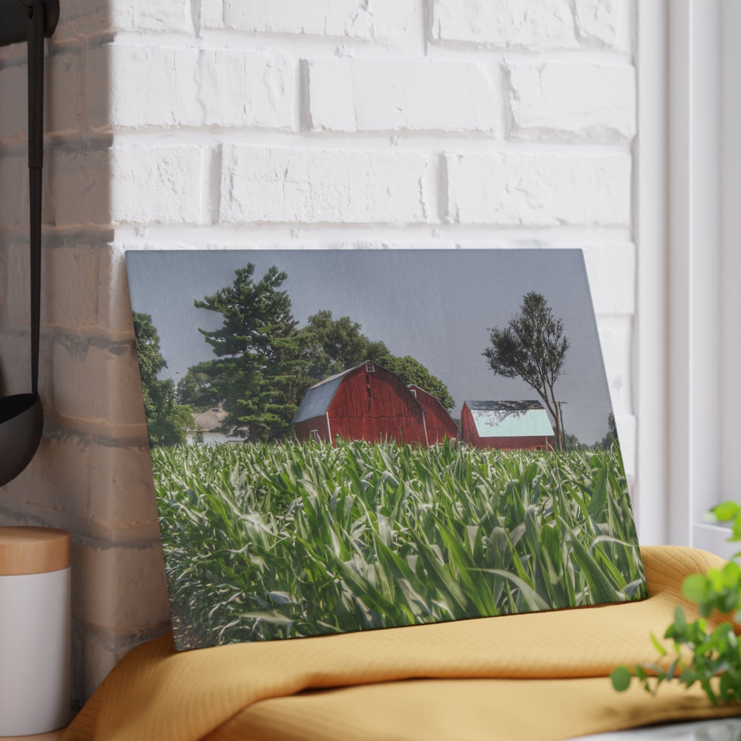 U R There Photography Shoemaker Reds Rustic Farmhouse Tempered-Glass Cutting Board