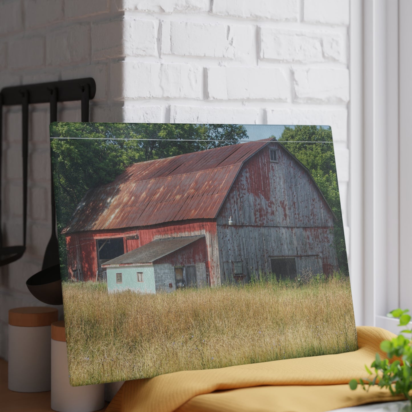 U R There Photography Scott Road Red Rustic Farmhouse Tempered-Glass Cutting Board