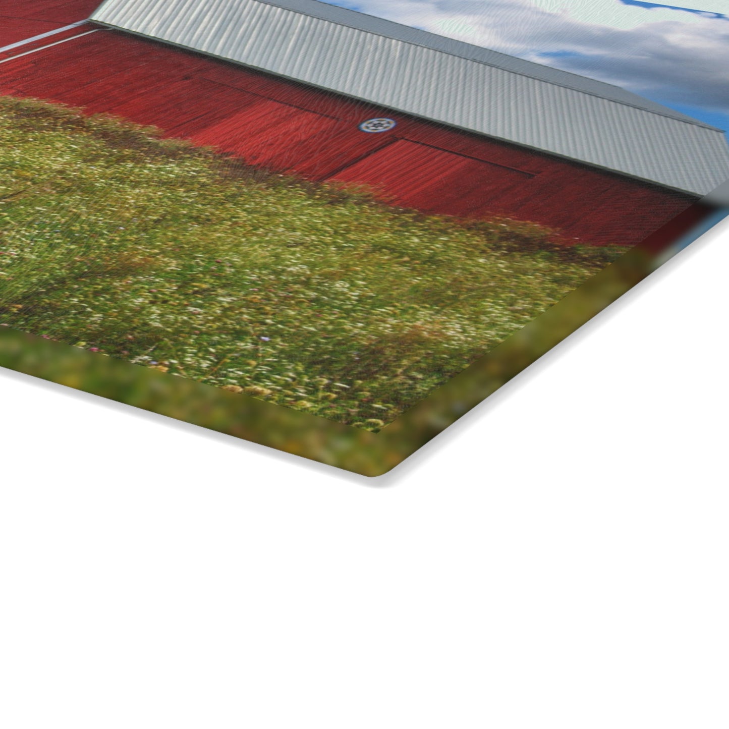 U R There Photography South Henderson Road Hilltop Red III Rustic Farmhouse Tempered-Glass Cutting Board