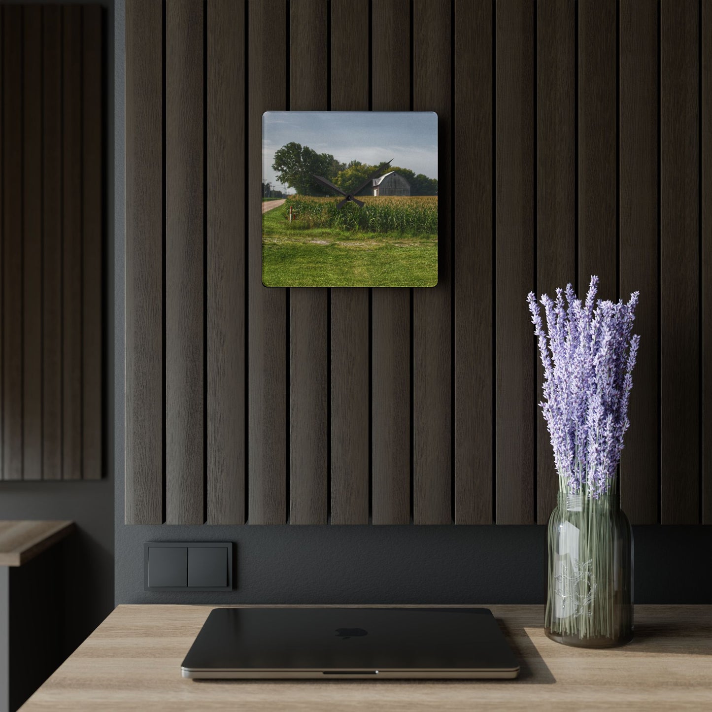U R There Photography Quanicassee Road Grey Rustic Farmhouse Acrylic Analog Wall Clock