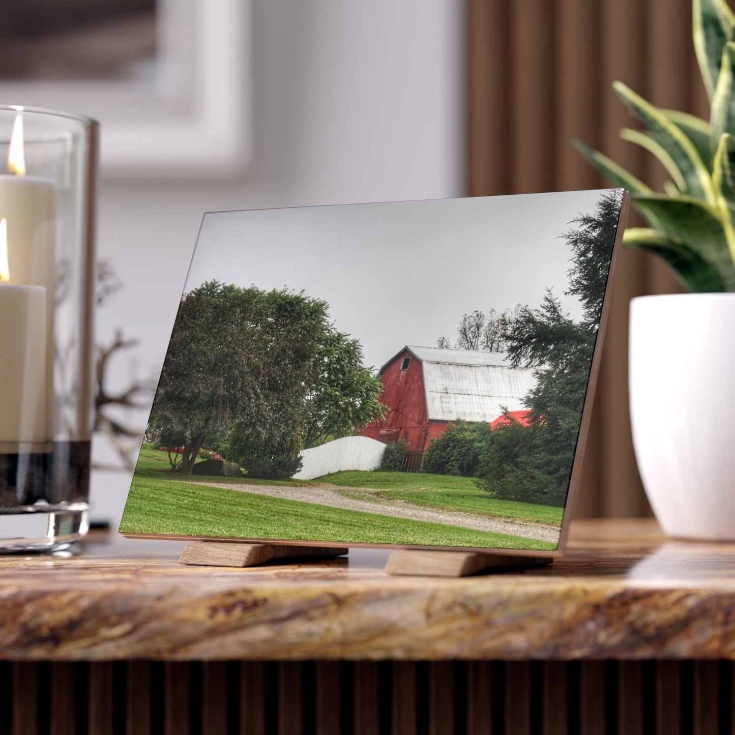 U R There Photography Bronson Lake Hidden Red II Rustic Farmhouse Decorative Ceramic Tile 6" × 8" Matte