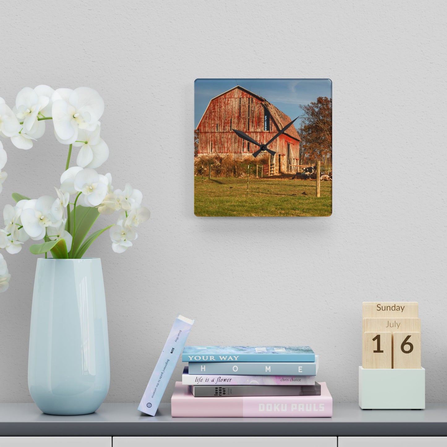 U R There Photography Marathon Road Red Rustic Farmhouse Acrylic Analog Wall Clock