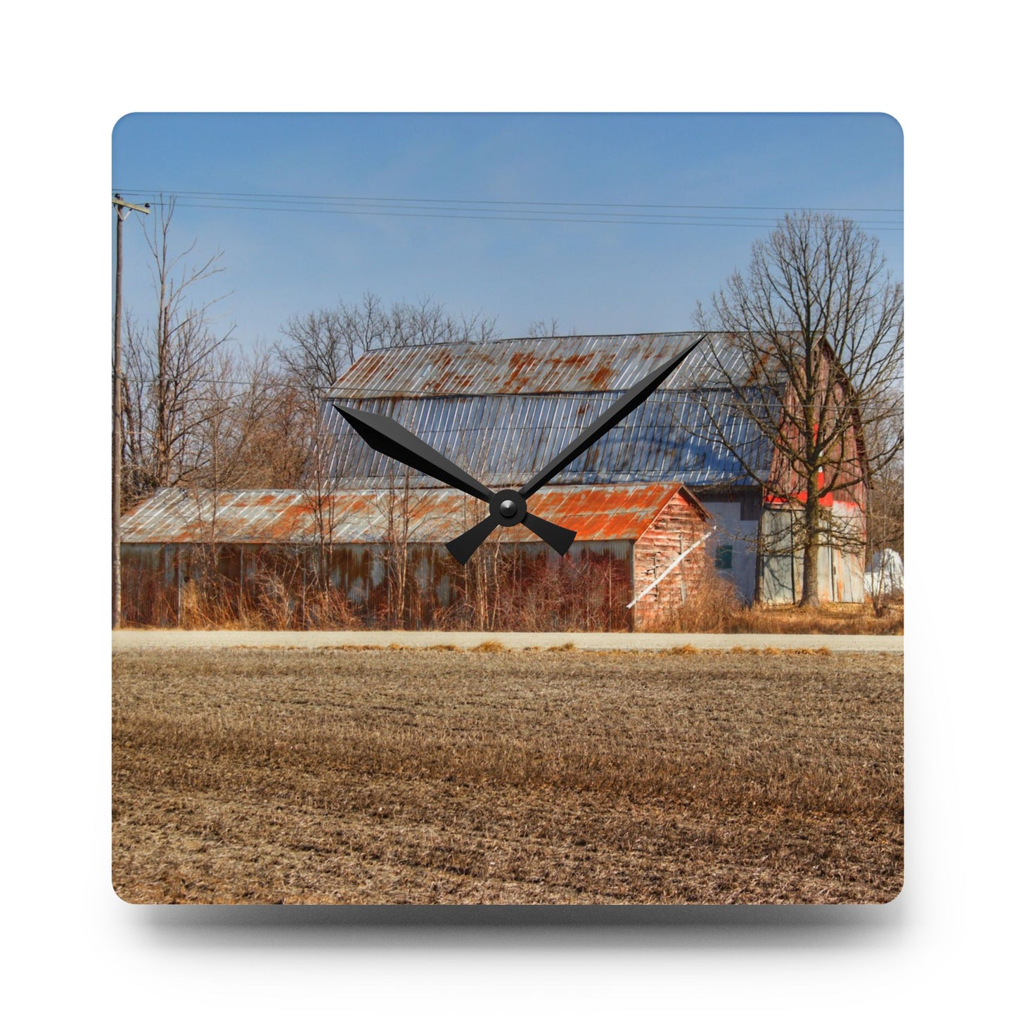 U R There Photography Indian Trail Rusted Reds I Rustic Farmhouse Acrylic Analog Wall Clock
