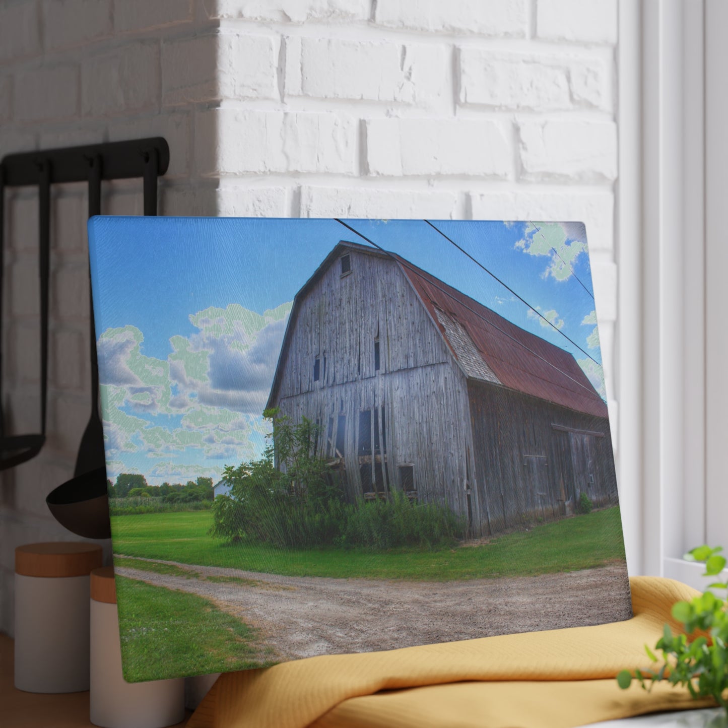 U R There Photography Schoenherr Road Grey I Rustic Farmhouse Tempered-Glass Cutting Board