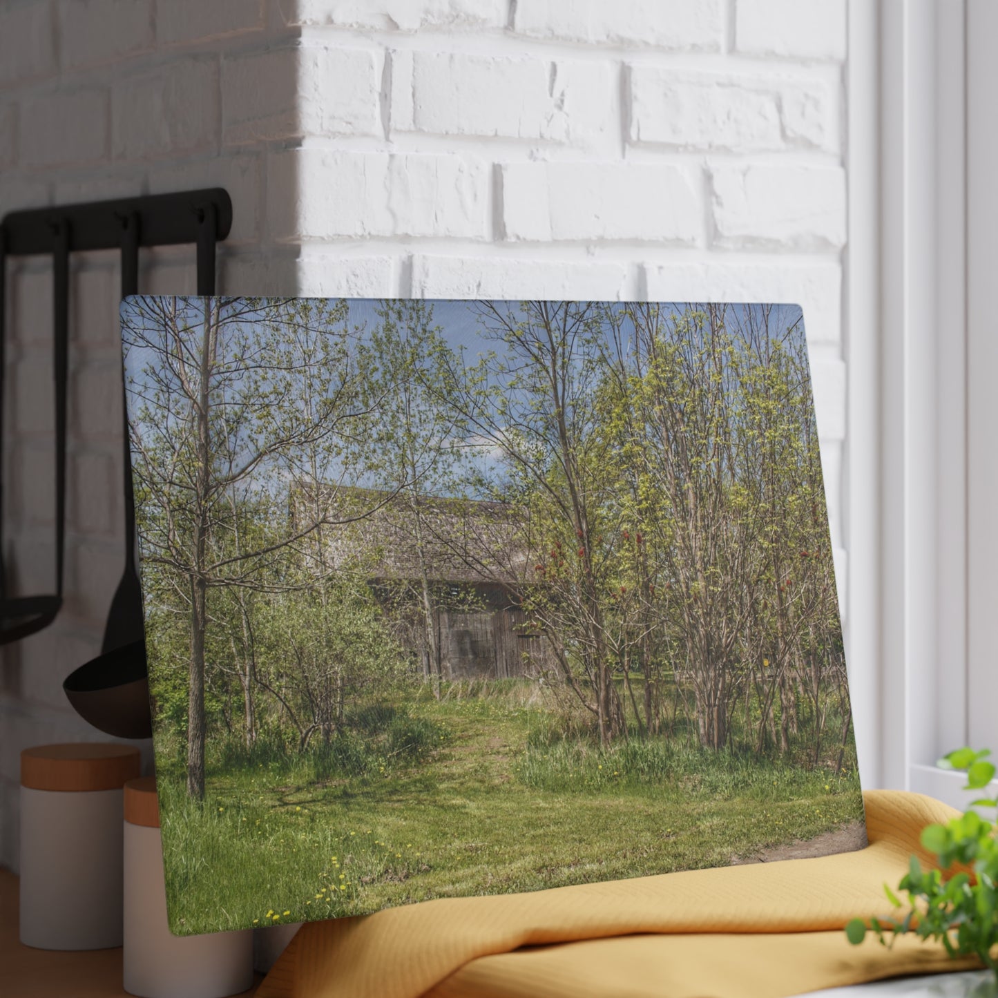 U R There Photography Bishop Road Grey I Rustic Farmhouse Tempered-Glass Cutting Board