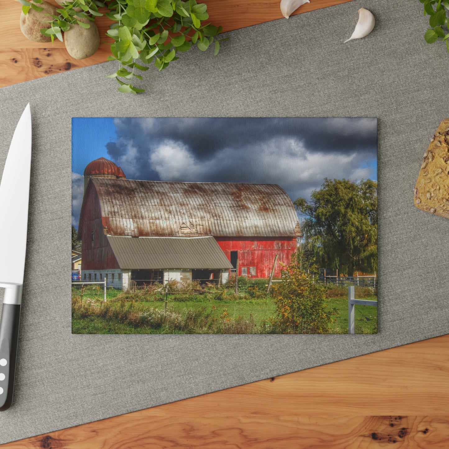 U R There Photography Washburn Rusted Red Rustic Farmhouse Tempered-Glass Cutting Board