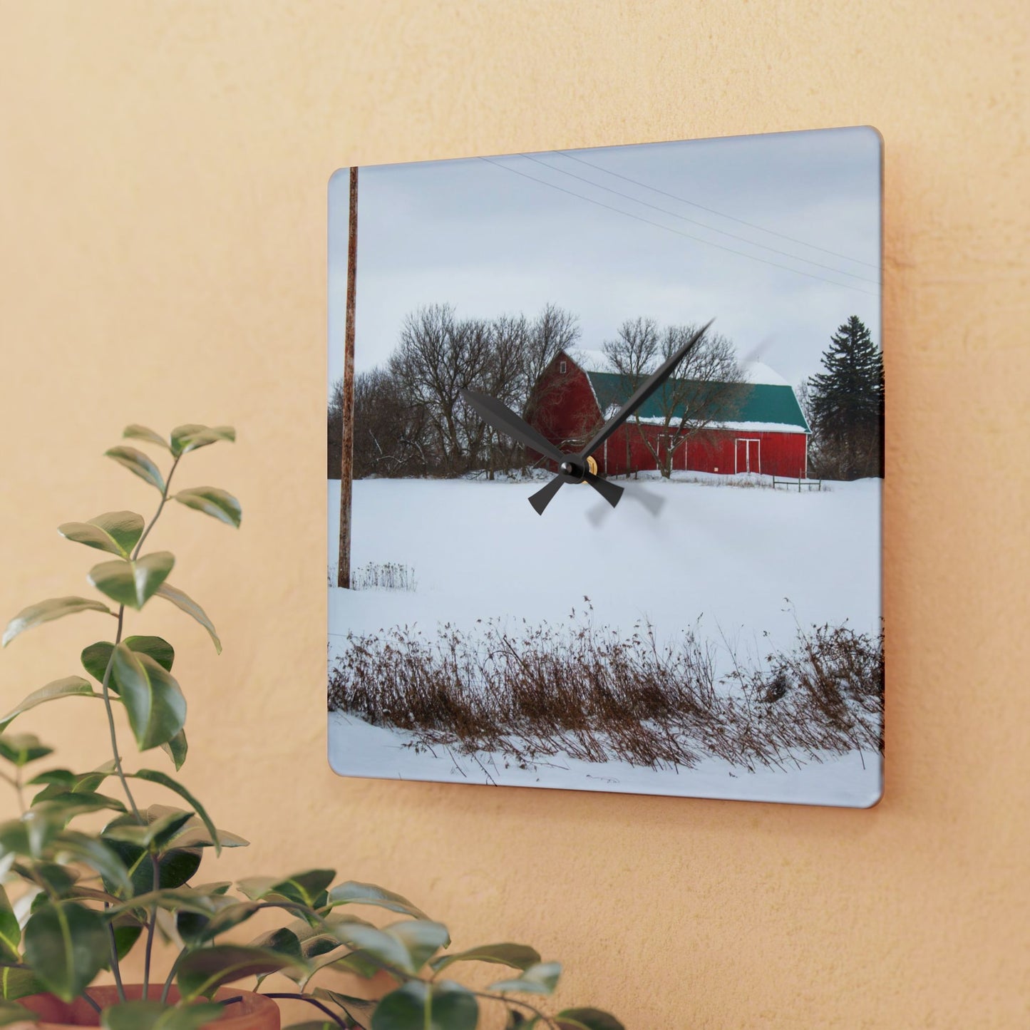 U R There Photography Five Lakes Hidden Red Rustic Farmhouse Acrylic Analog Wall Clock