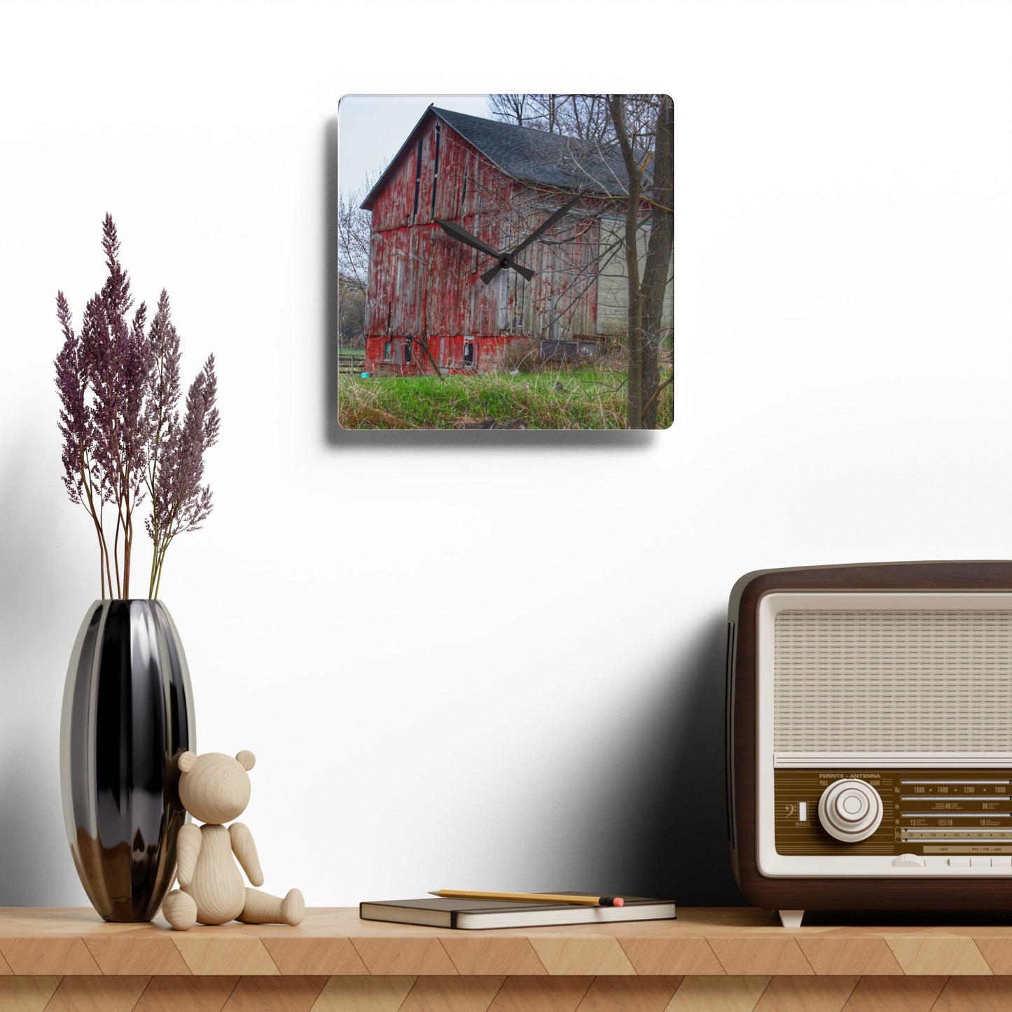 U R There Photography Lake George Red I Rustic Farmhouse Acrylic Analog Wall Clock