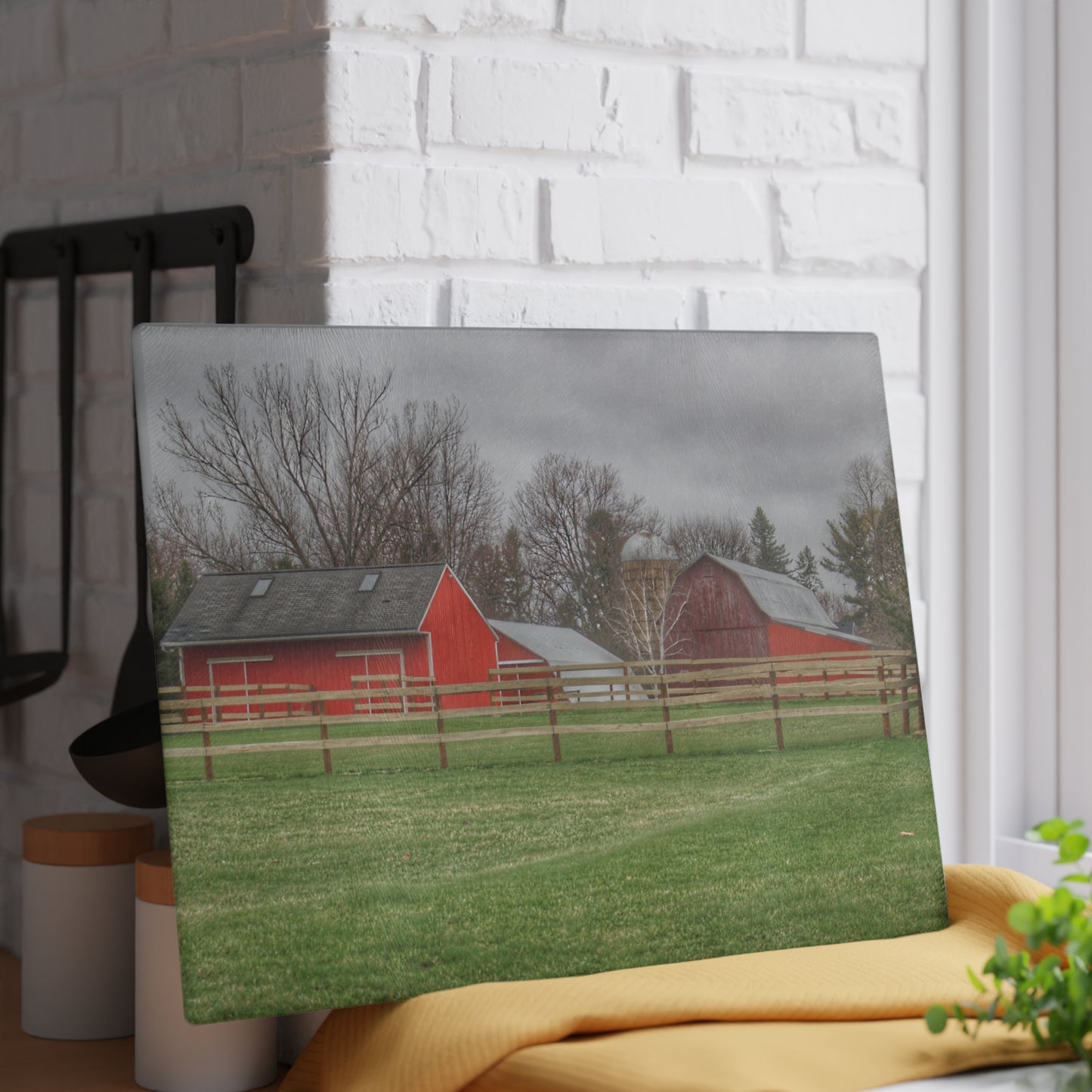 U R There Photography West Lake Road Farm I Rustic Farmhouse Tempered-Glass Cutting Board