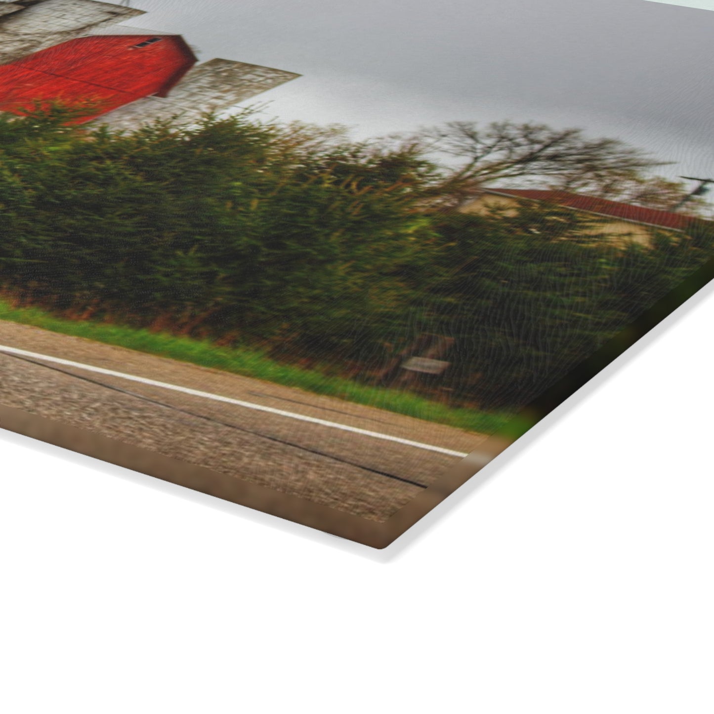 U R There Photography Castle Corner Red II Rustic Farmhouse Tempered-Glass Cutting Board