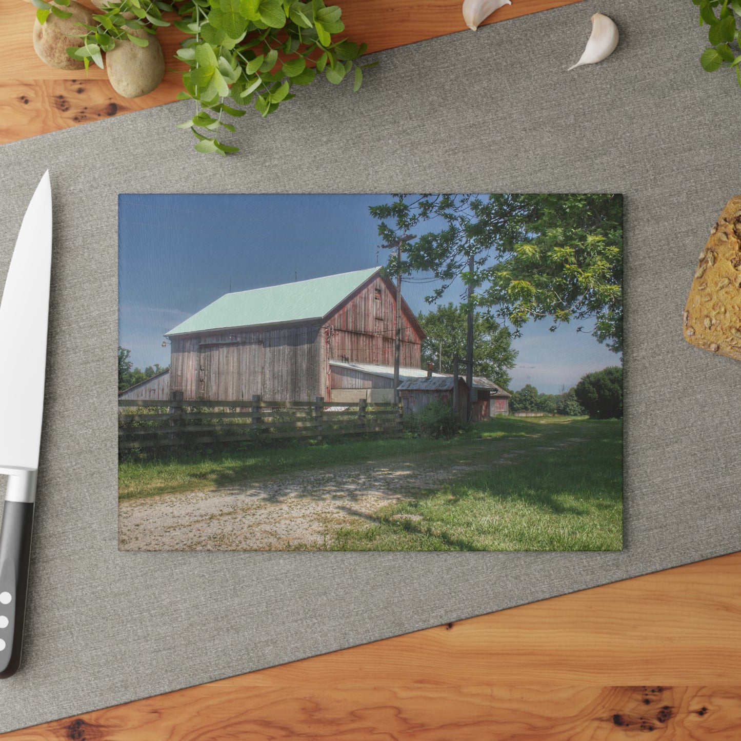 U R There Photography Castle Road Cow Barn II Rustic Farmhouse Tempered-Glass Cutting Board