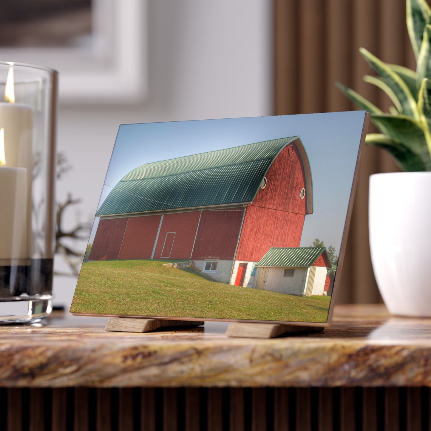 U R There Photography Barnes Road Red Rustic Farmhouse Decorative Ceramic Tile