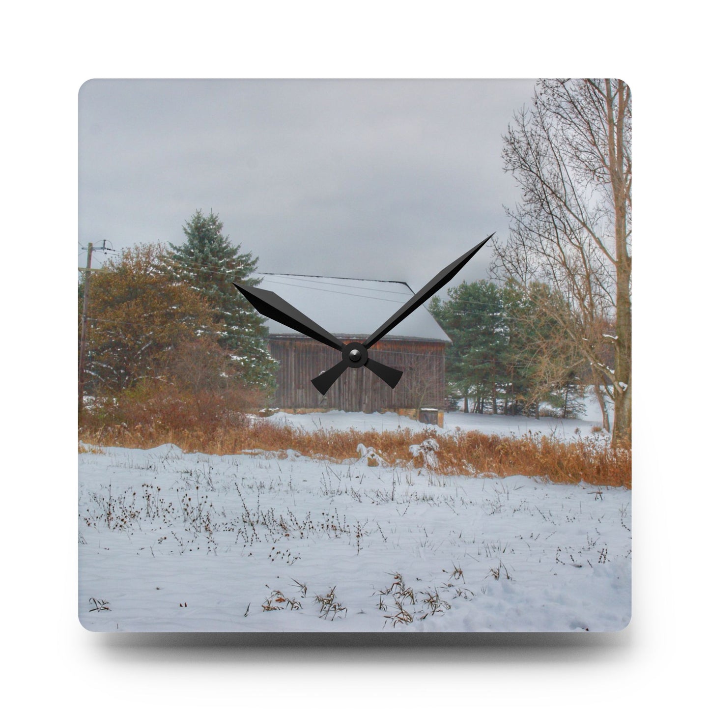 U R There Photography Hosner Road Grey in Winter Rustic Farmhouse Acrylic Analog Wall Clock