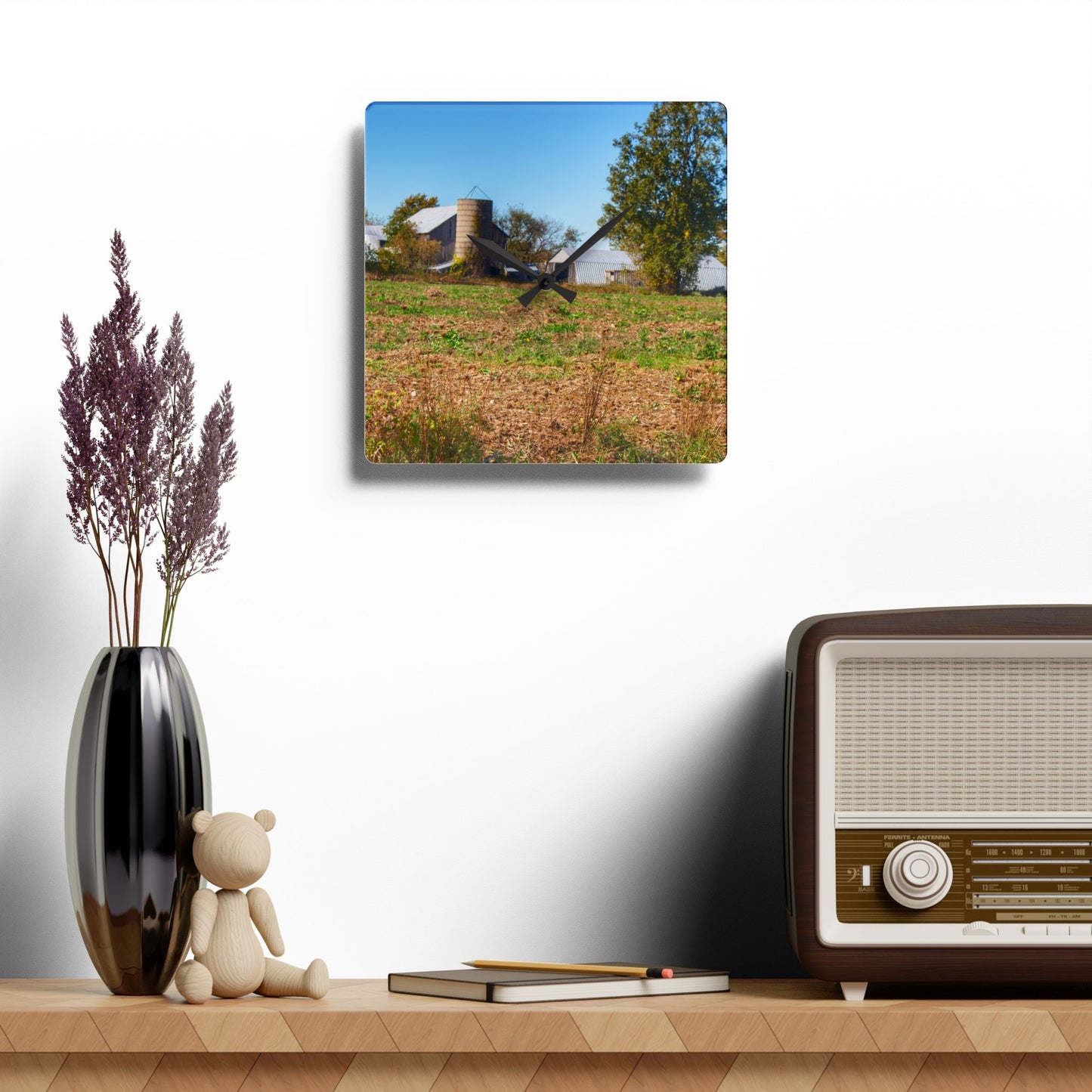 U R There Photography Freiberger Road Greys Rustic Farmhouse Acrylic Analog Wall Clock