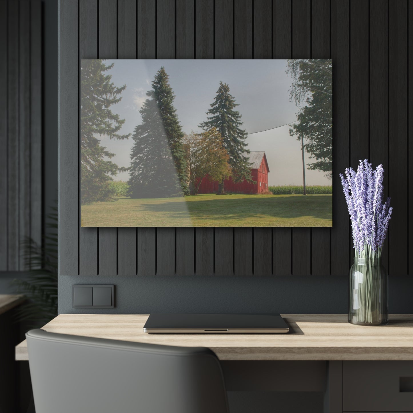 U R There Photography Small Red Barn Beneath the Pines Rustic Farmhouse Acrylic Wall Print