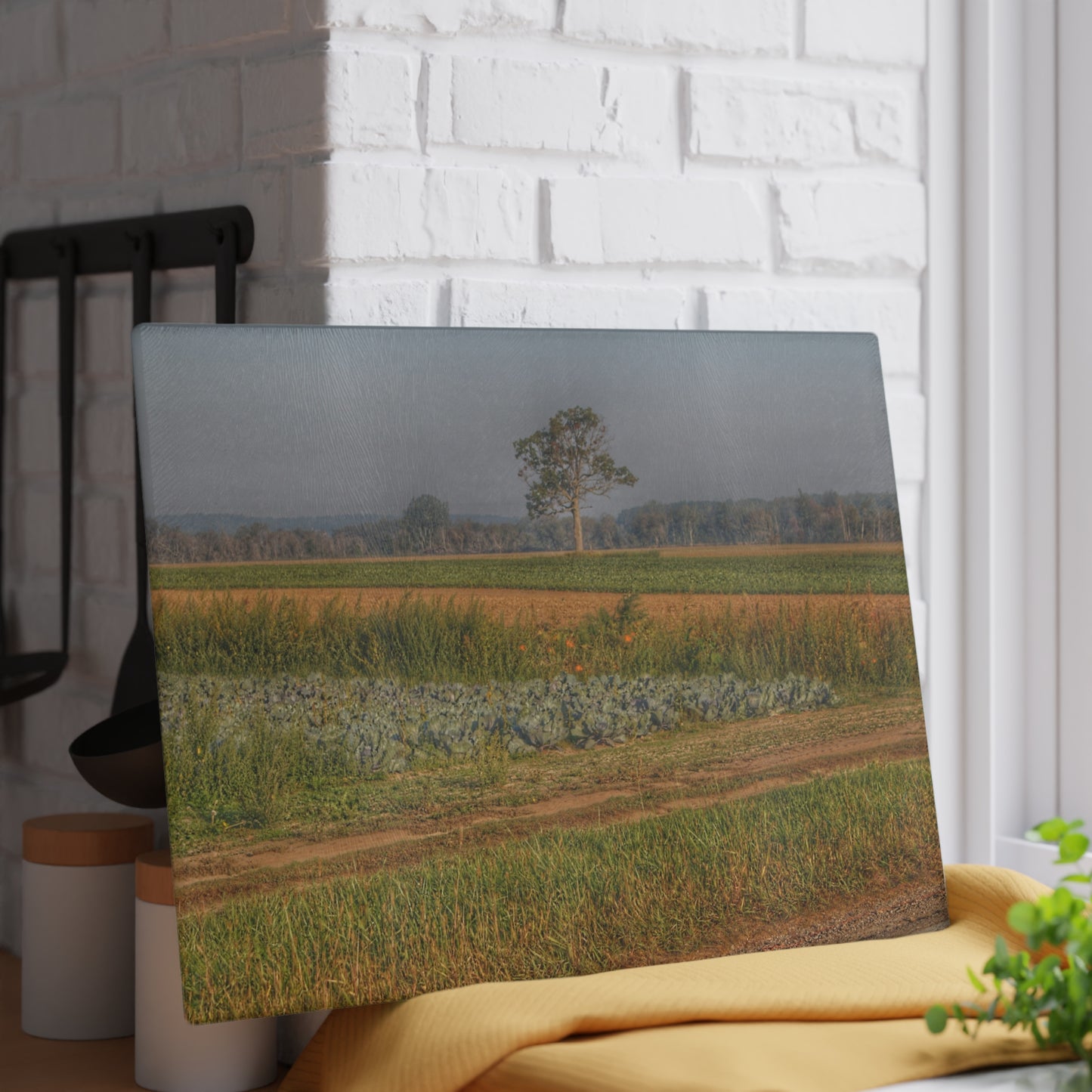 U R There Photography Cabbage and Pumpkin Patch Rustic Farmhouse Tempered-Glass Cutting Board