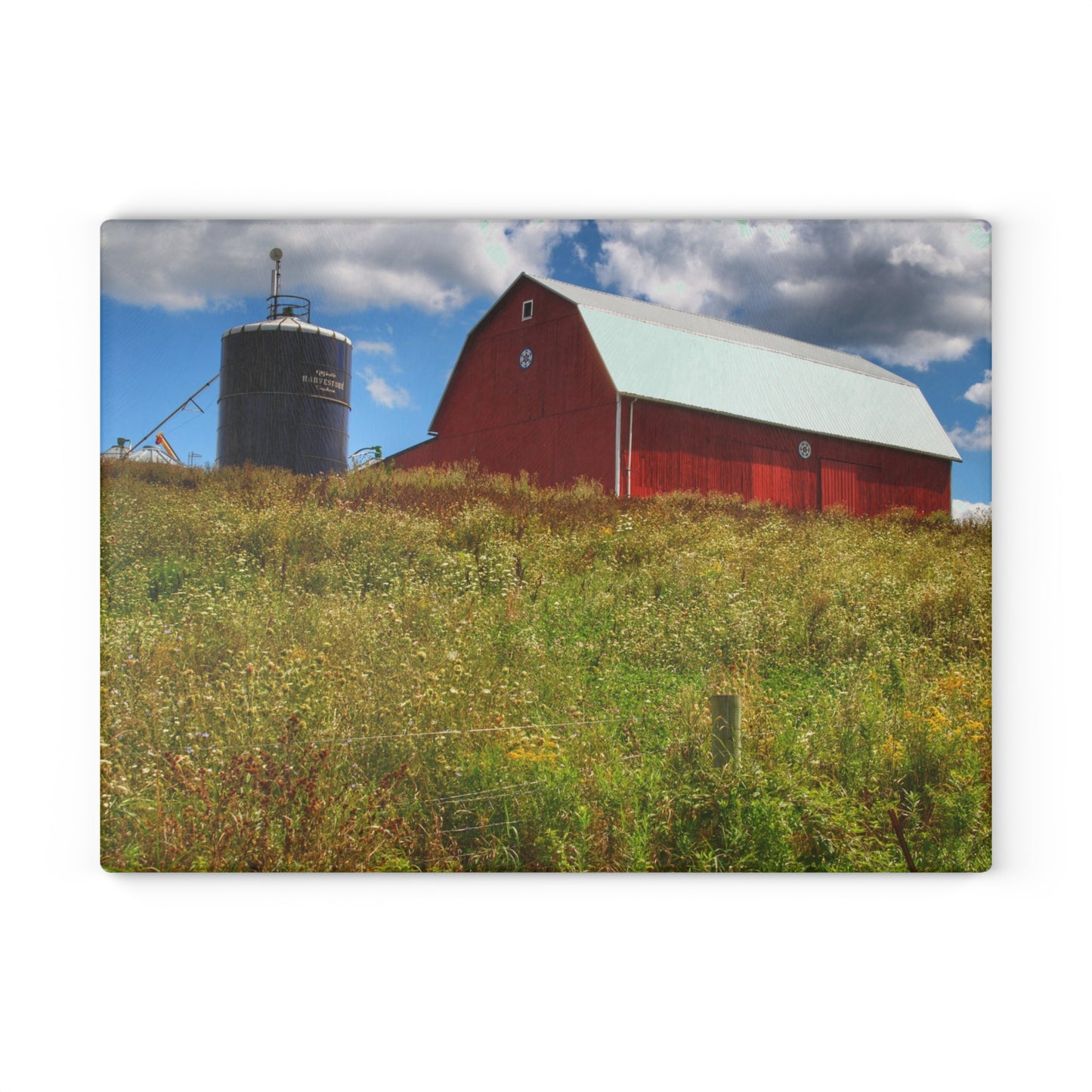 U R There Photography South Henderson Road Hilltop Red I Rustic Farmhouse Tempered-Glass Cutting Board