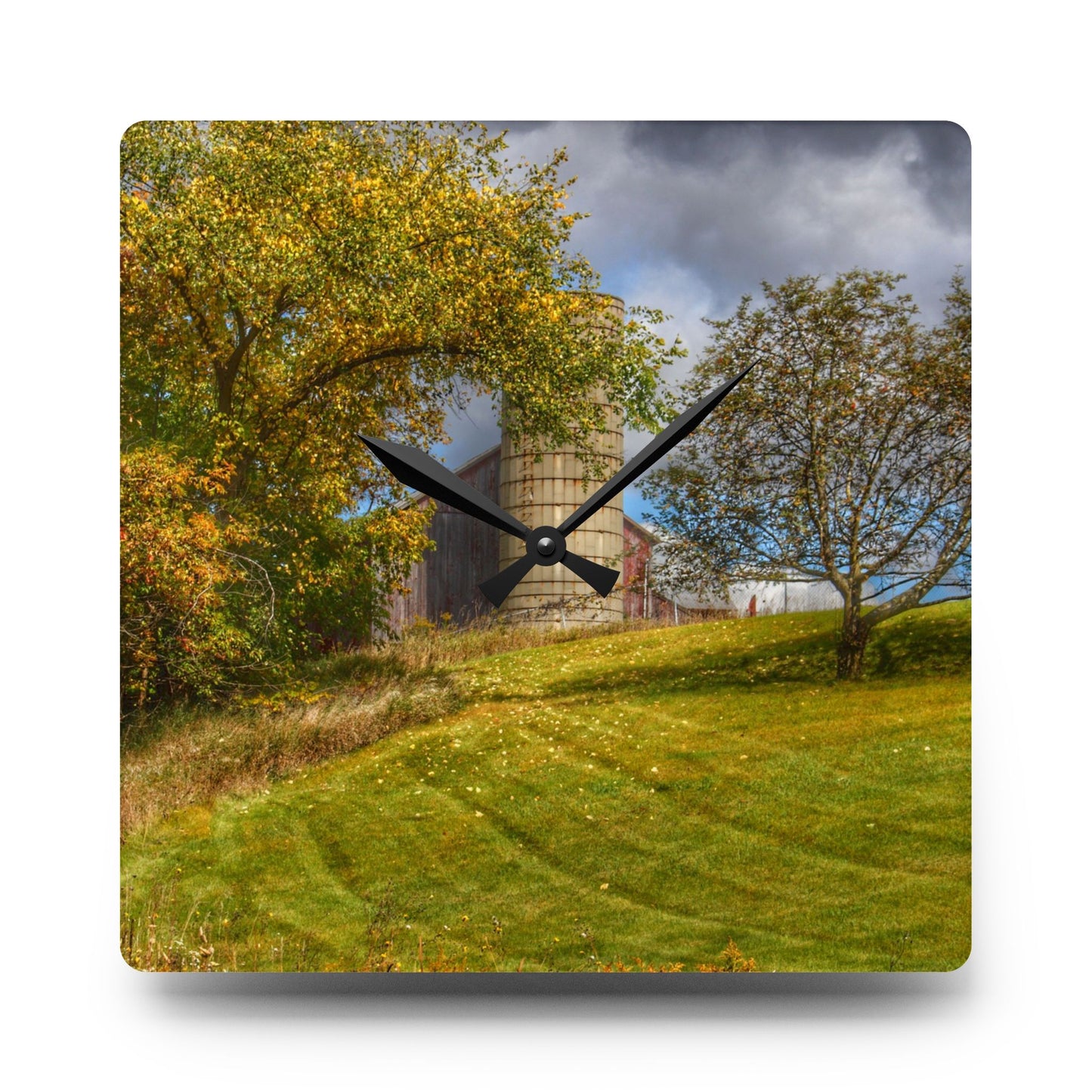 U R There Photography M-24 Hilltop Grey Rustic Farmhouse Acrylic Analog Wall Clock