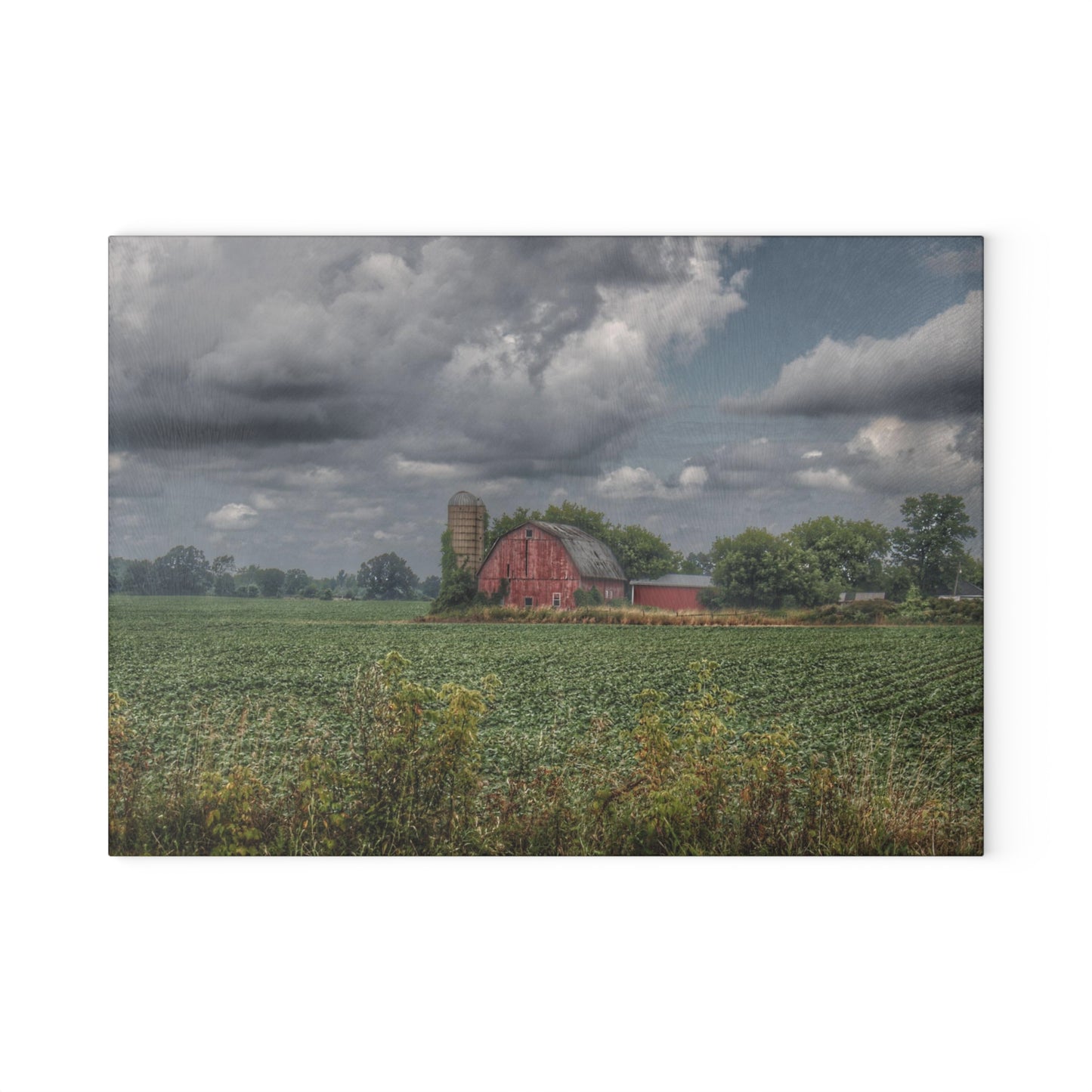 U R There Photography Church Road Red Rustic Farmhouse Tempered-Glass Cutting Board