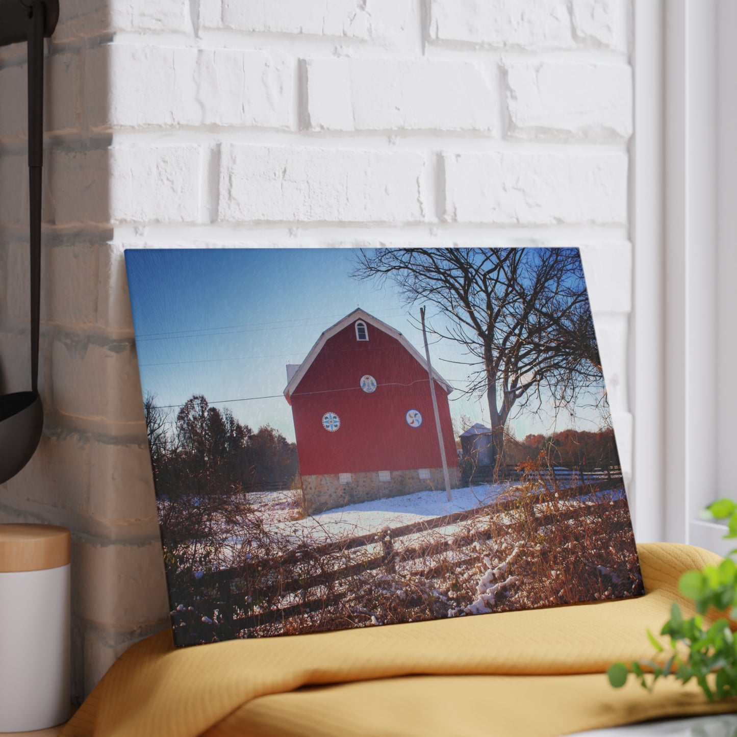 U R There Photography Groveland Red Rustic Farmhouse Tempered-Glass Cutting Board