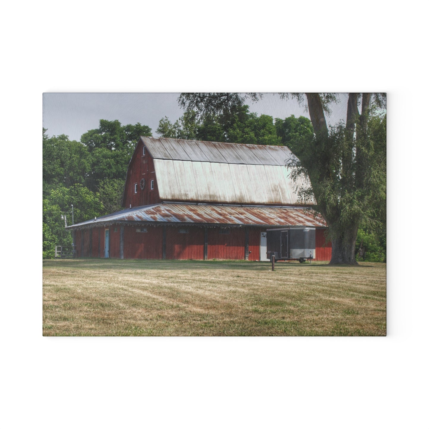U R There Photography West Hurd Road Red Rustic Farmhouse Tempered-Glass Cutting Board