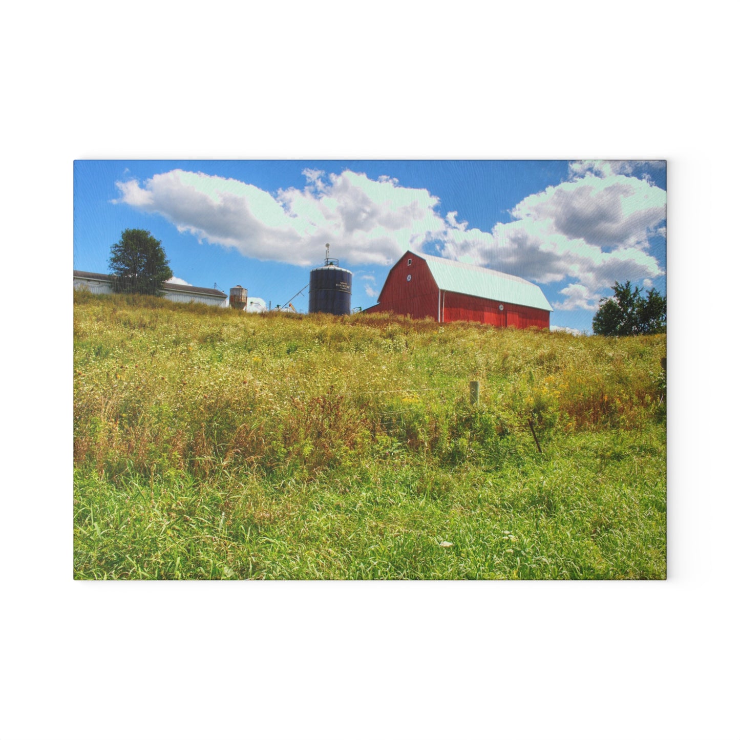 U R There Photography South Henderson Road Hilltop Red II Rustic Farmhouse Tempered-Glass Cutting Board