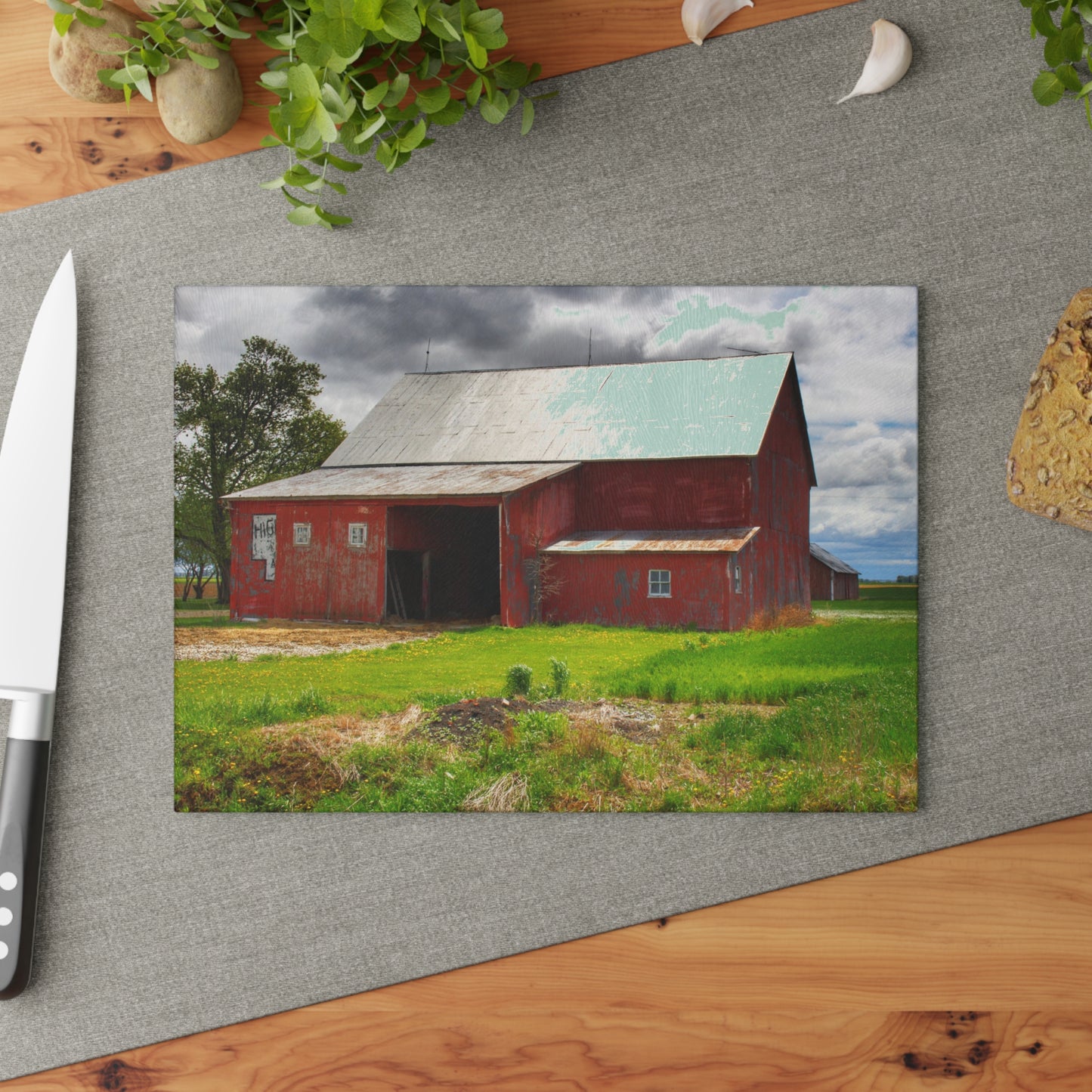 U R There Photography Rescue Road Reds Rustic Farmhouse Tempered-Glass Cutting Board