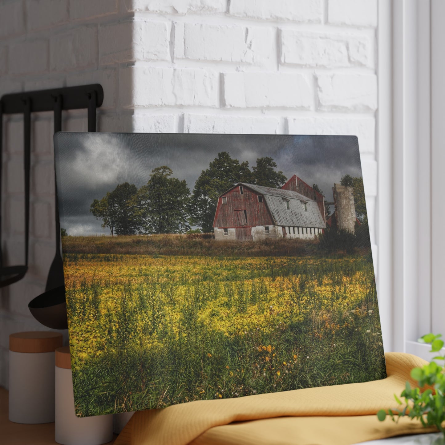 U R There Photography Remnants Rustic Farmhouse Tempered-Glass Cutting Board