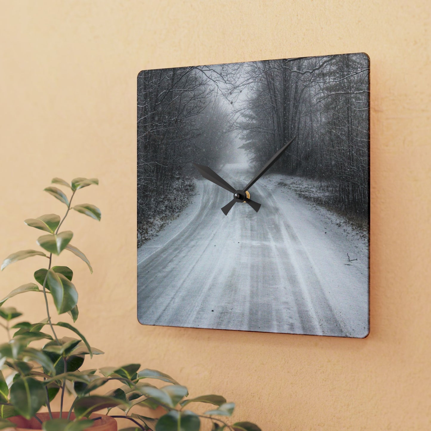 U R There Photography Cold Country Roads Rustic Farmhouse Acrylic Analog Wall Clock
