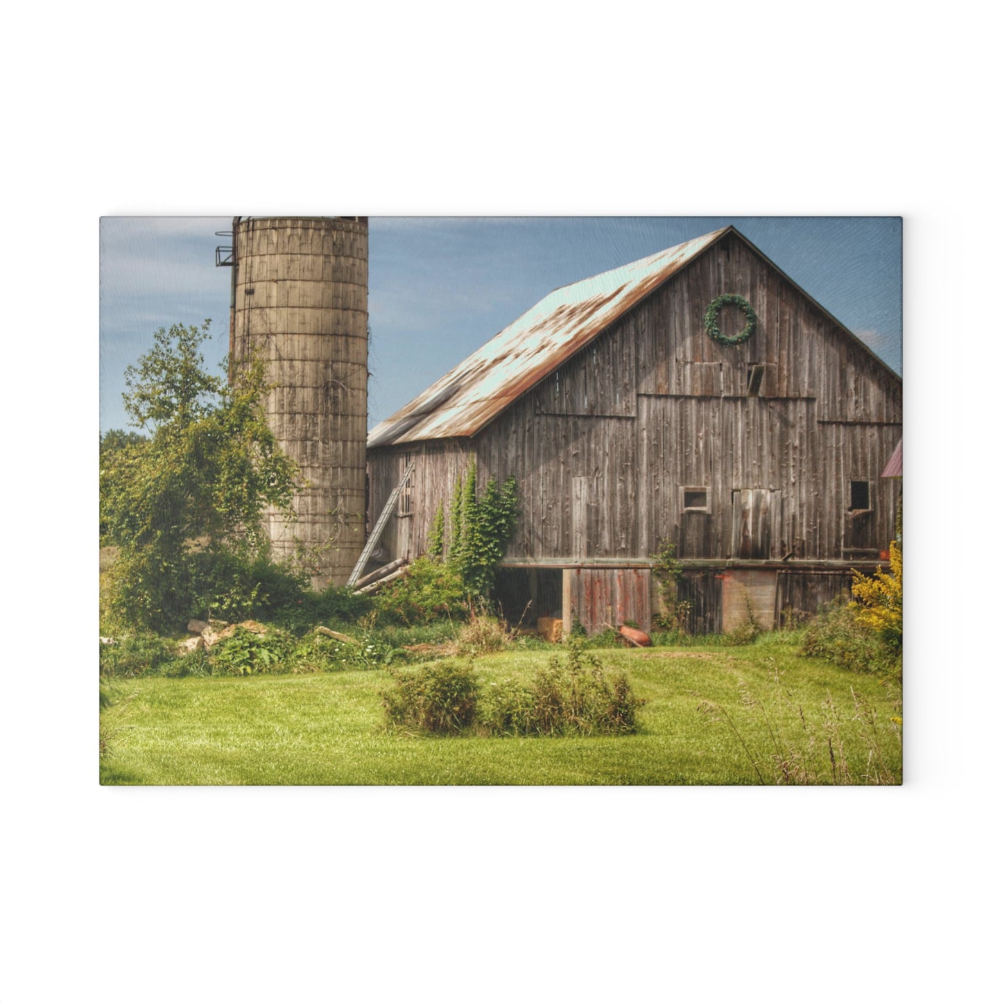 U R There Photography Churchill Christmas Barn in Summer Rustic Farmhouse Tempered-Glass Cutting Board