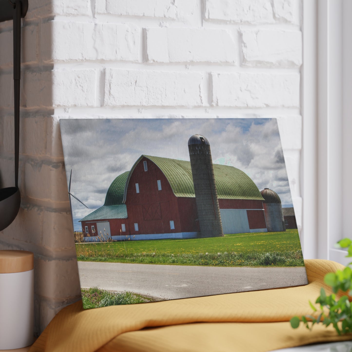 U R There Photography Rescue Road Red Rustic Farmhouse Tempered-Glass Cutting Board
