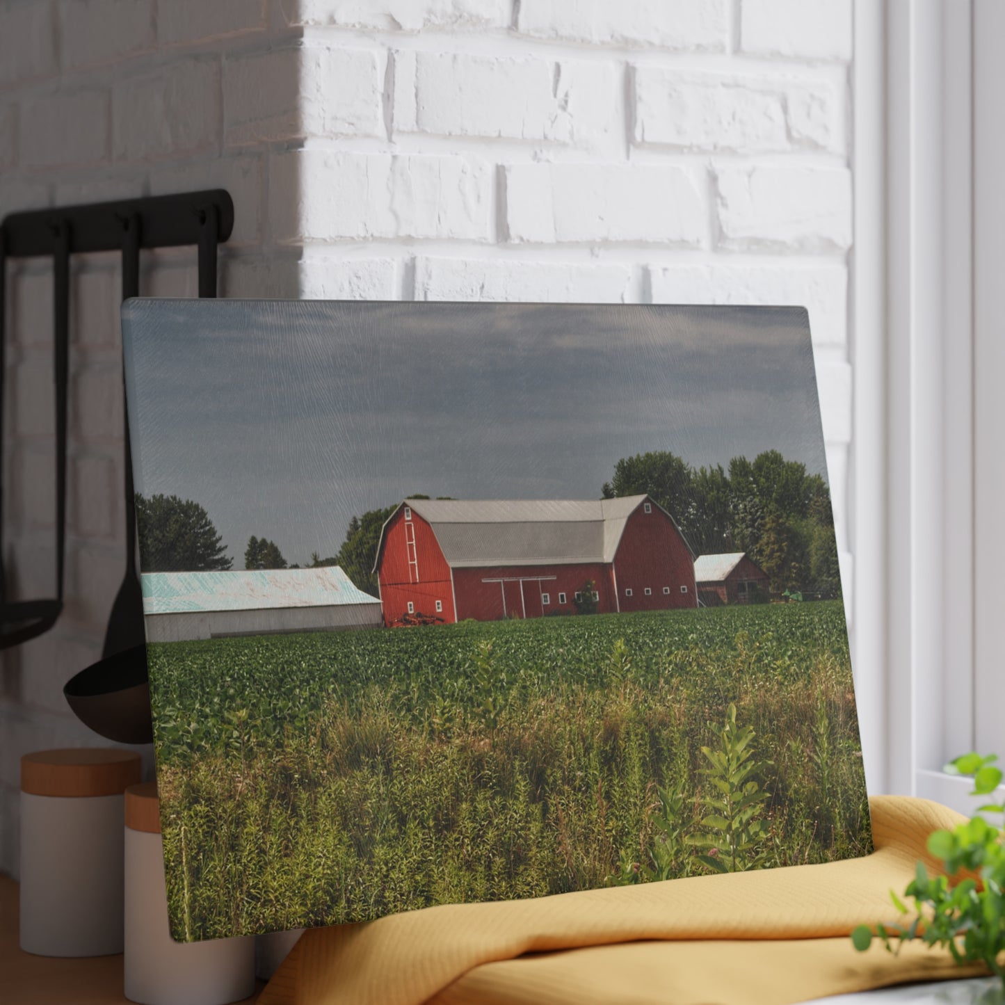 U R There Photography Townline Road Red Rustic Farmhouse Tempered-Glass Cutting Board