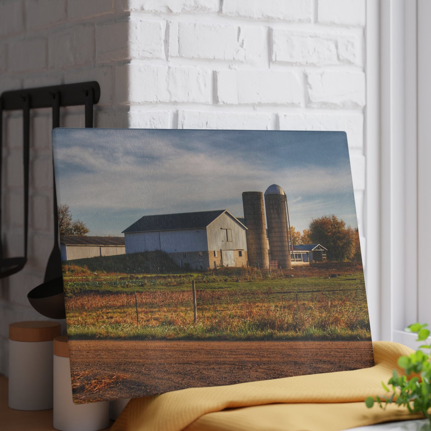 U R There Photography Cade Road White Rustic Farmhouse Tempered-Glass Cutting Board