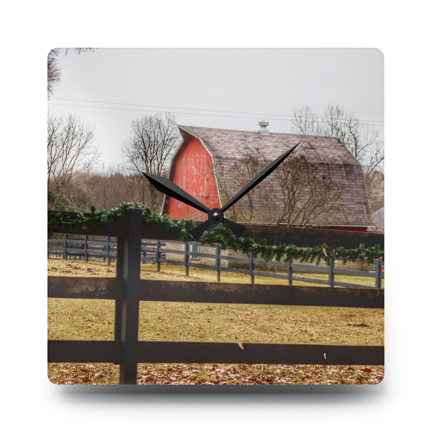 U R There Photography Beyond the Fence on Blood Road Rustic Farmhouse Acrylic Analog Wall Clock