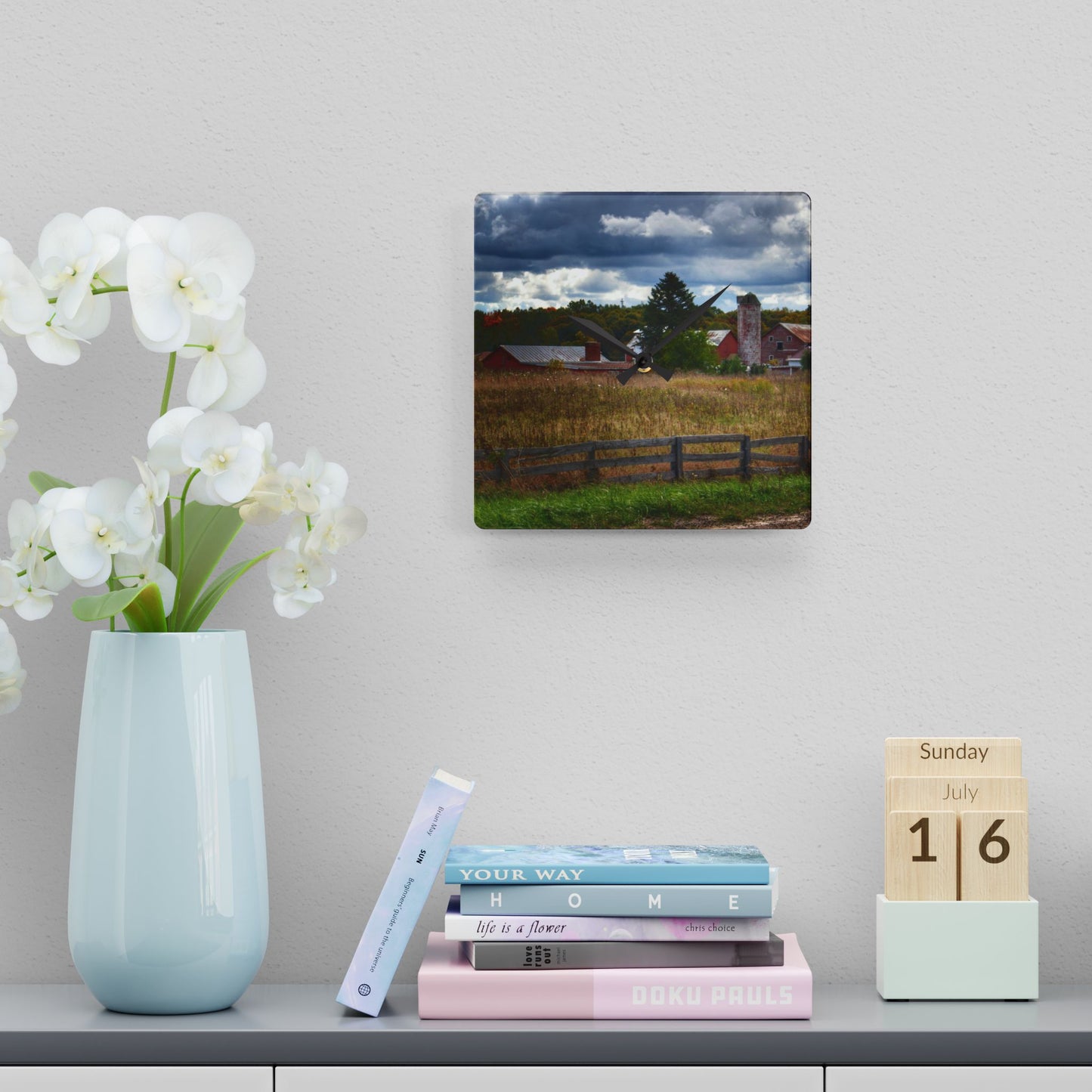 U R There Photography Baldwin Road Farm Rustic Farmhouse Acrylic Analog Wall Clock