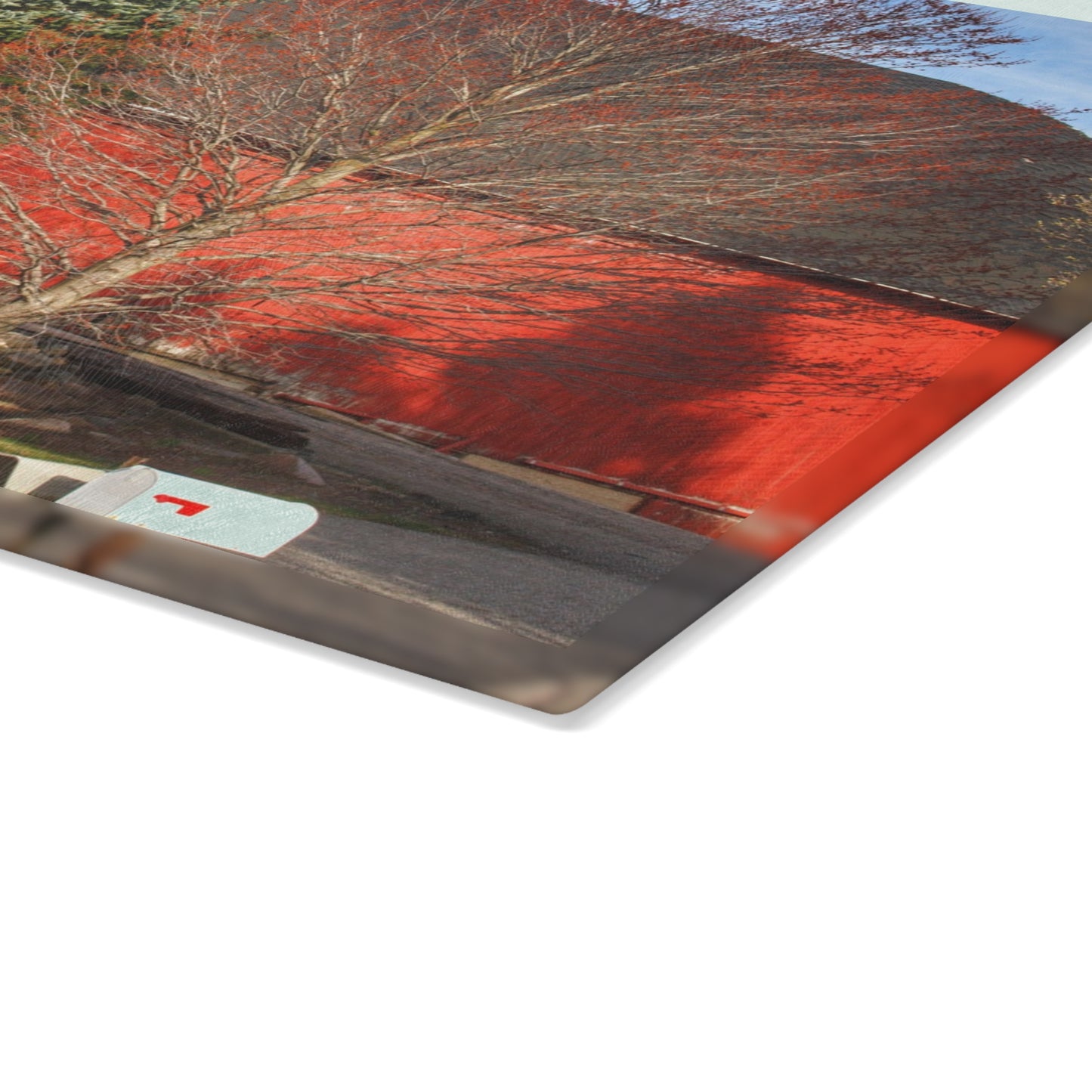 U R There Photography West Sutton Road Red Rustic Farmhouse Tempered-Glass Cutting Board