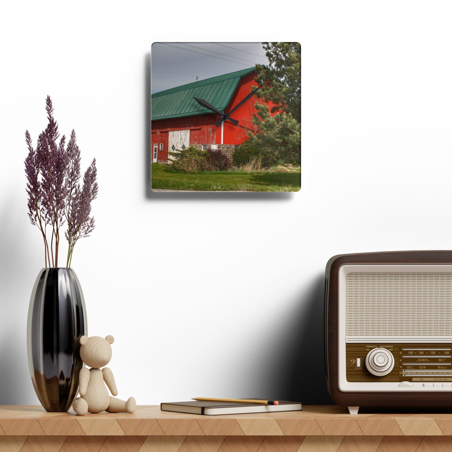 U R There Photography McAlpine Hidden Red Rustic Farmhouse Acrylic Analog Wall Clock