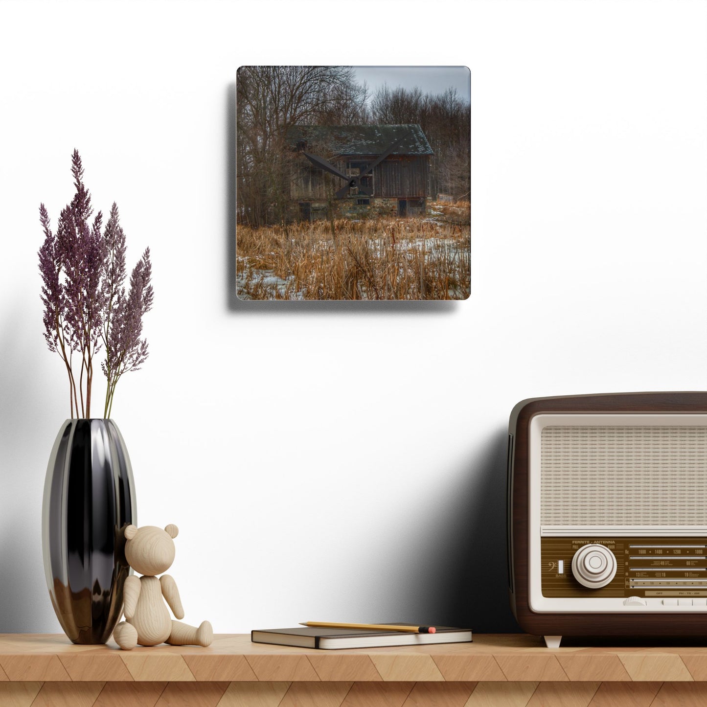 U R There Photography Norway Lake Hidden Grey I Rustic Farmhouse Acrylic Analog Wall Clock