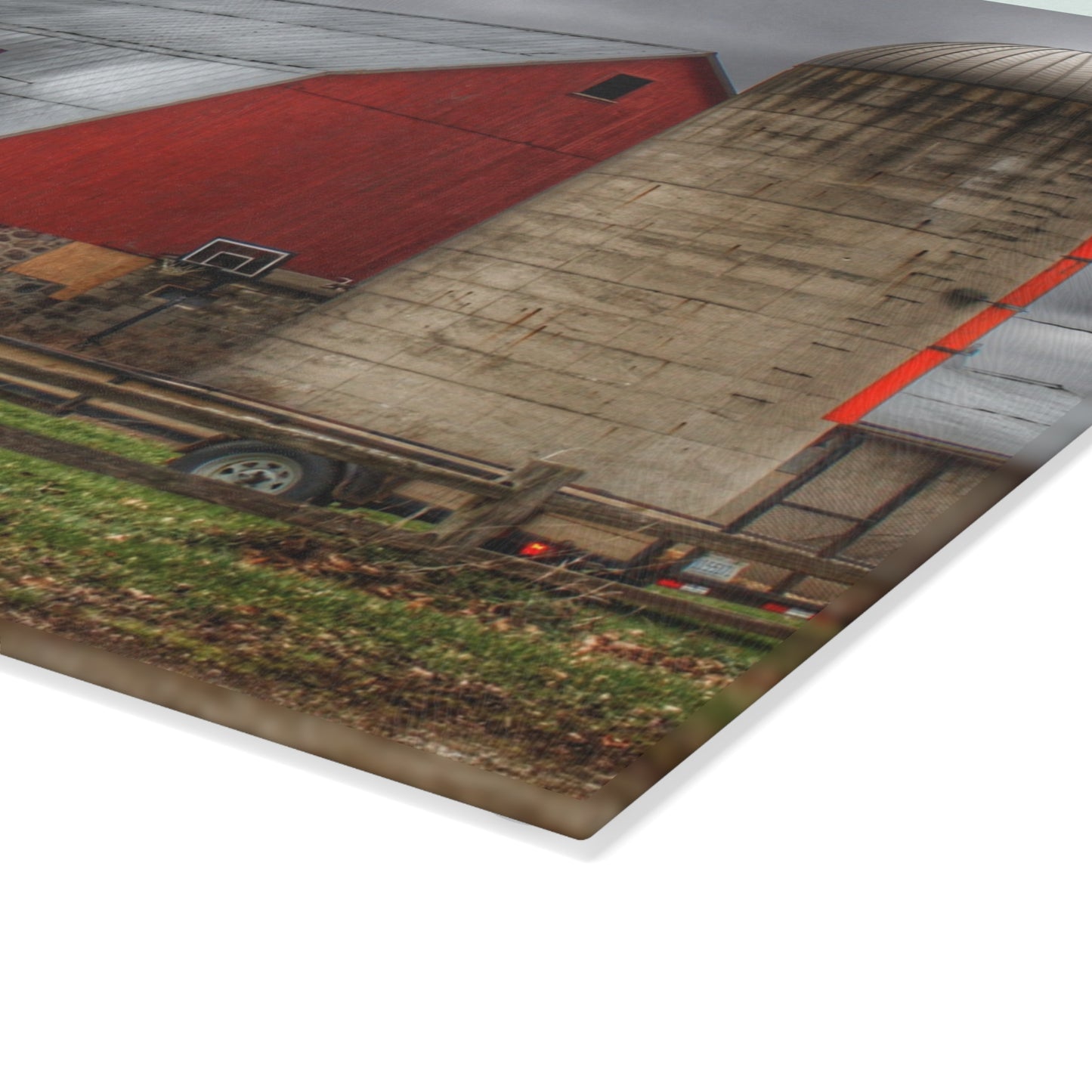 U R There Photography Slattery Roadside Red II Rustic Farmhouse Tempered-Glass Cutting Board