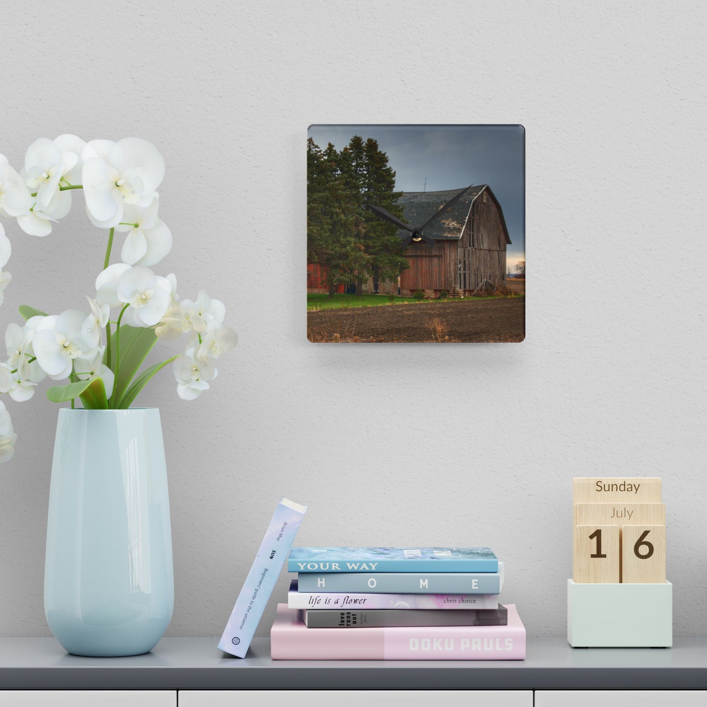 U R There Photography Owendale Red Rustic Farmhouse Acrylic Analog Wall Clock