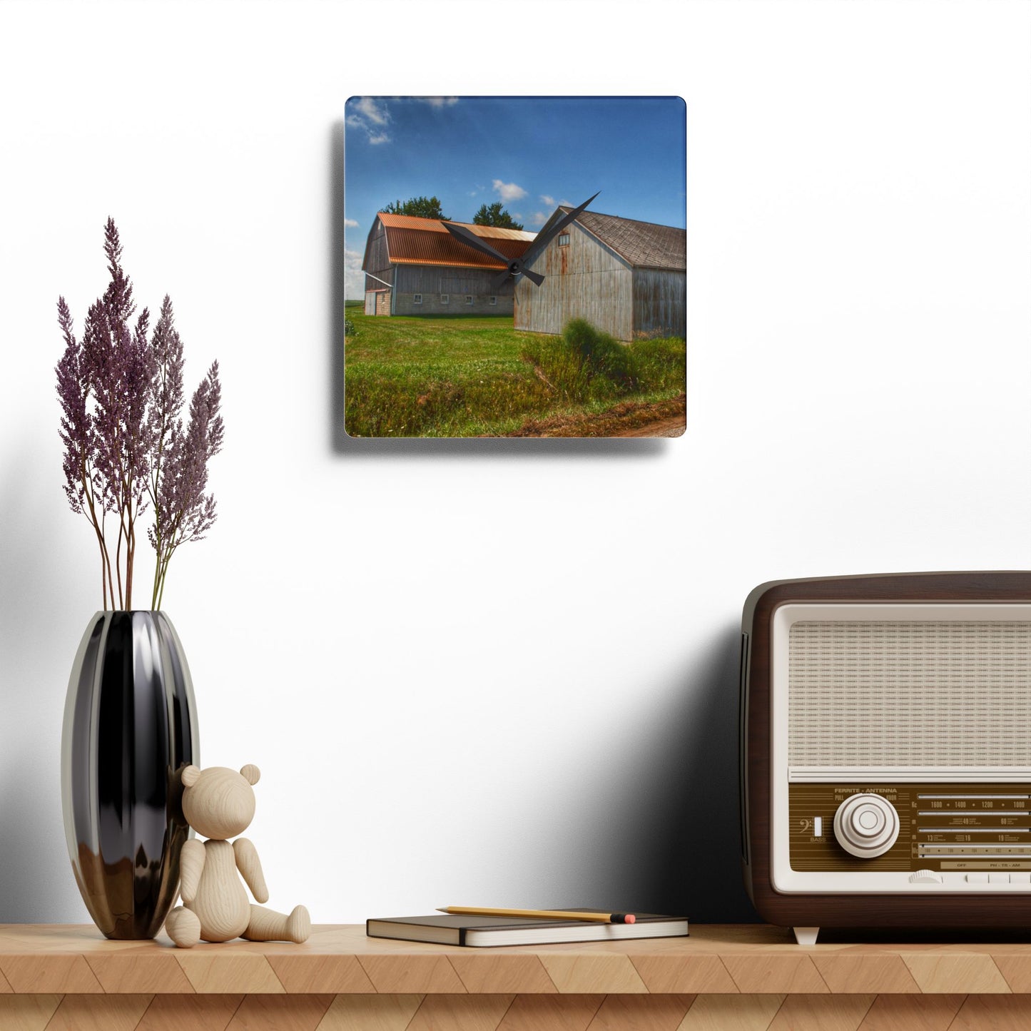 U R There Photography Copper Greys Rustic Farmhouse Acrylic Analog Wall Clock