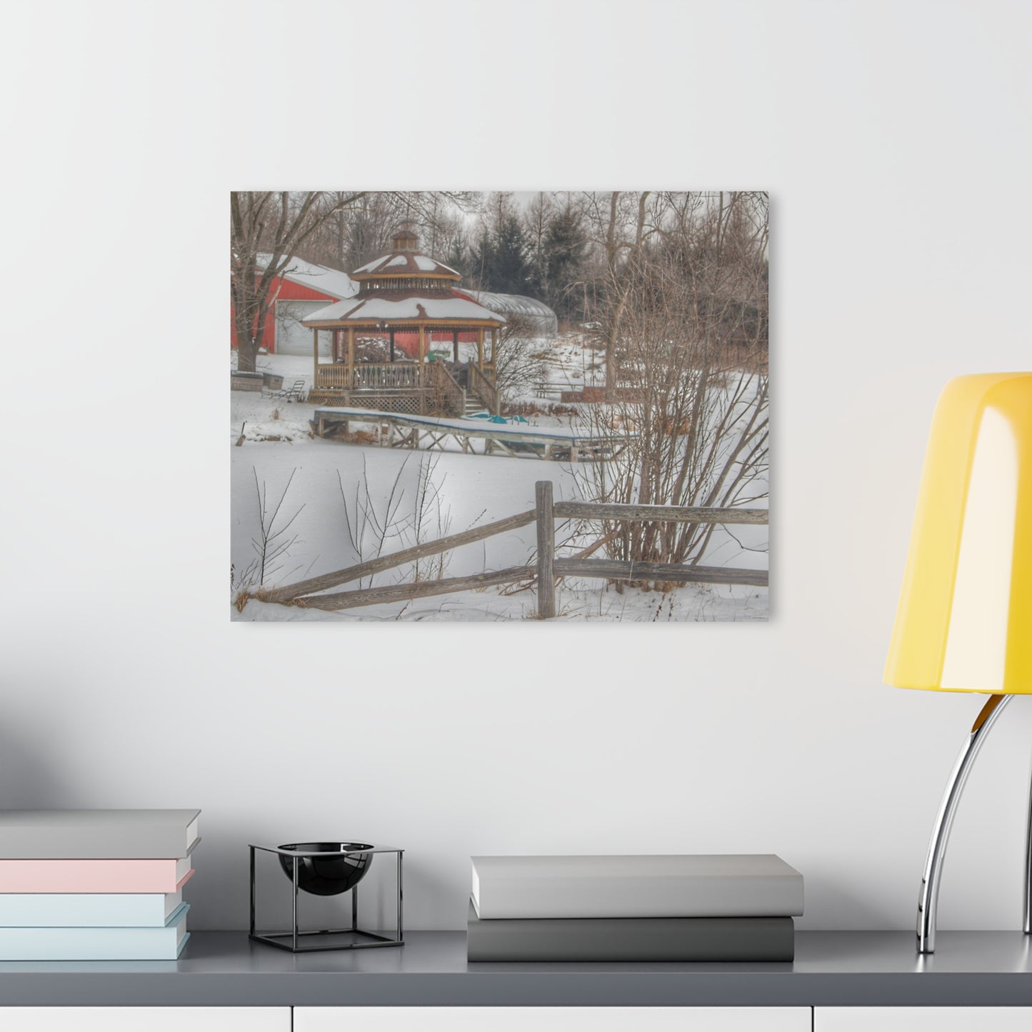 U R There Photography Columbiaville Gazebo in Winter Rustic Farmhouse Acrylic Wall Print