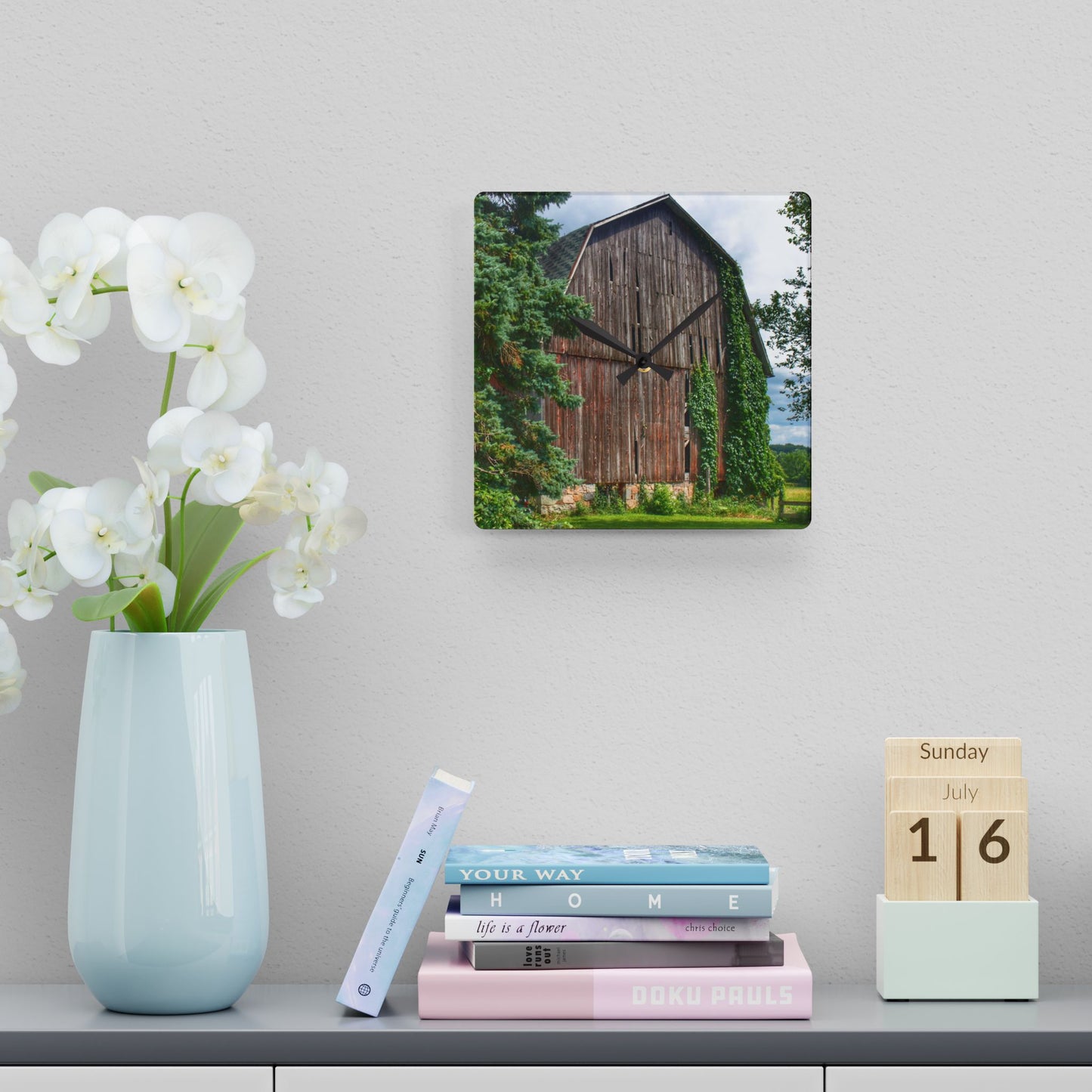 U R There Photography North Branch Ivy Grey I Rustic Farmhouse Acrylic Analog Wall Clock