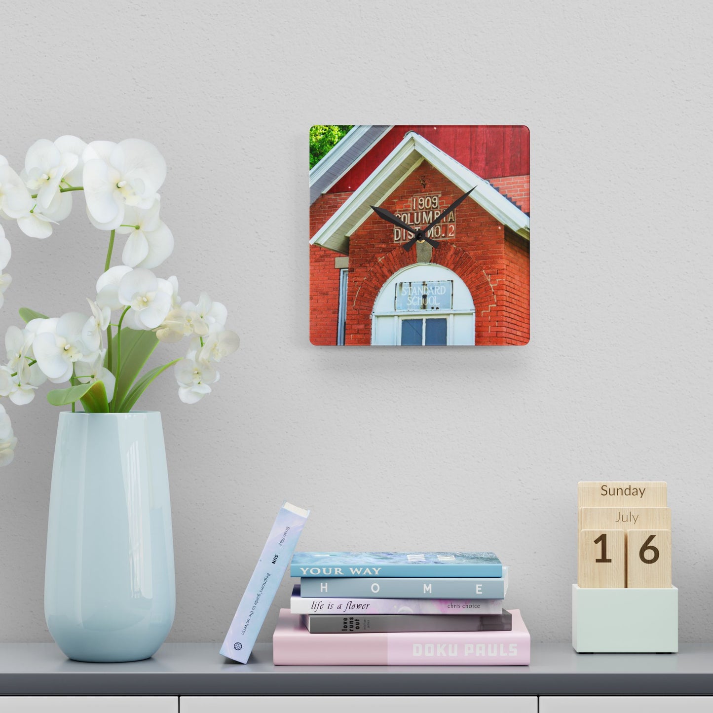 U R There Photography French Road Old Standard Schoolhouse II Rustic Farmhouse Acrylic Analog Wall Clock 10.75'' × 10.75'' (Square)