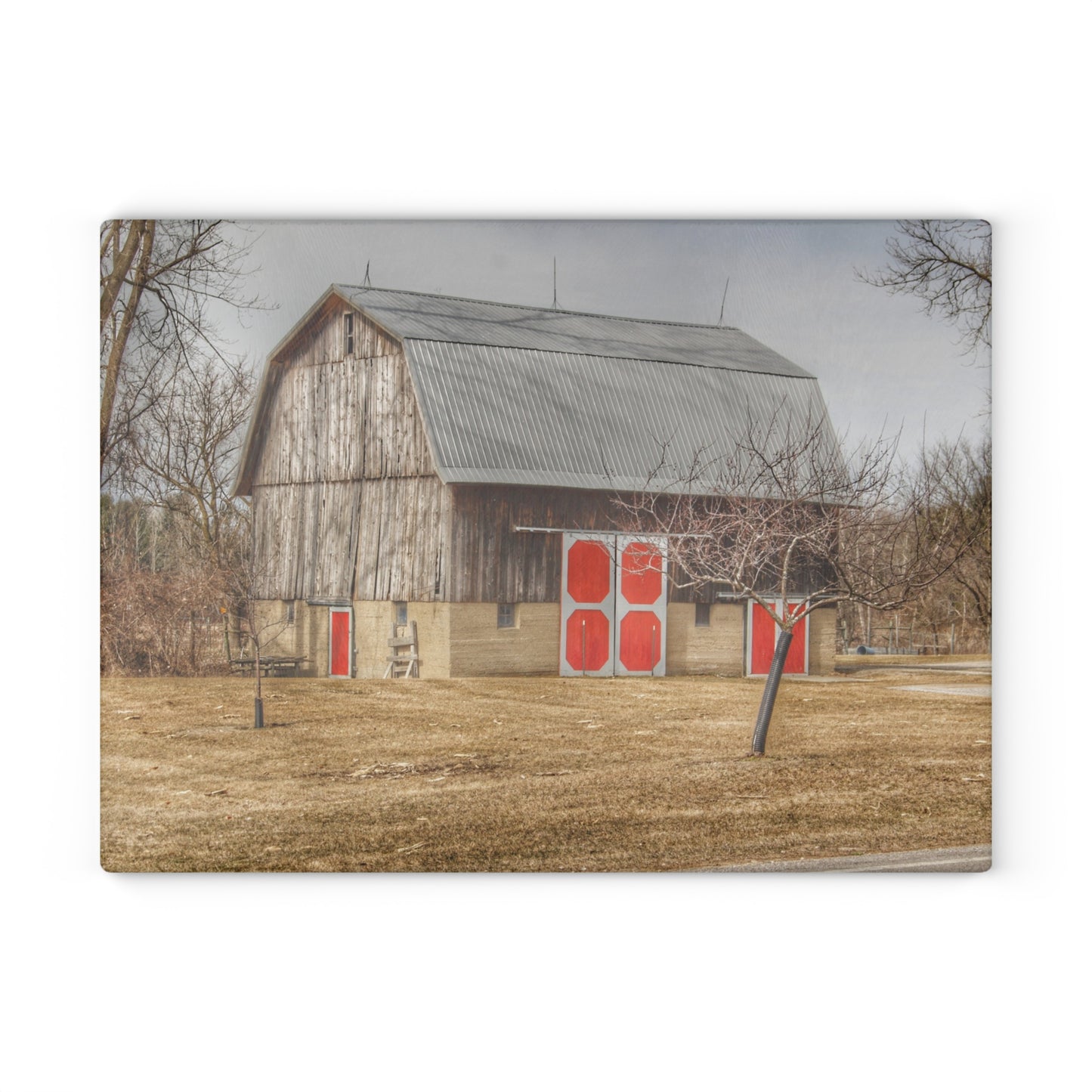 U R There Photography Sheridan Road Grey Rustic Farmhouse Tempered-Glass Cutting Board