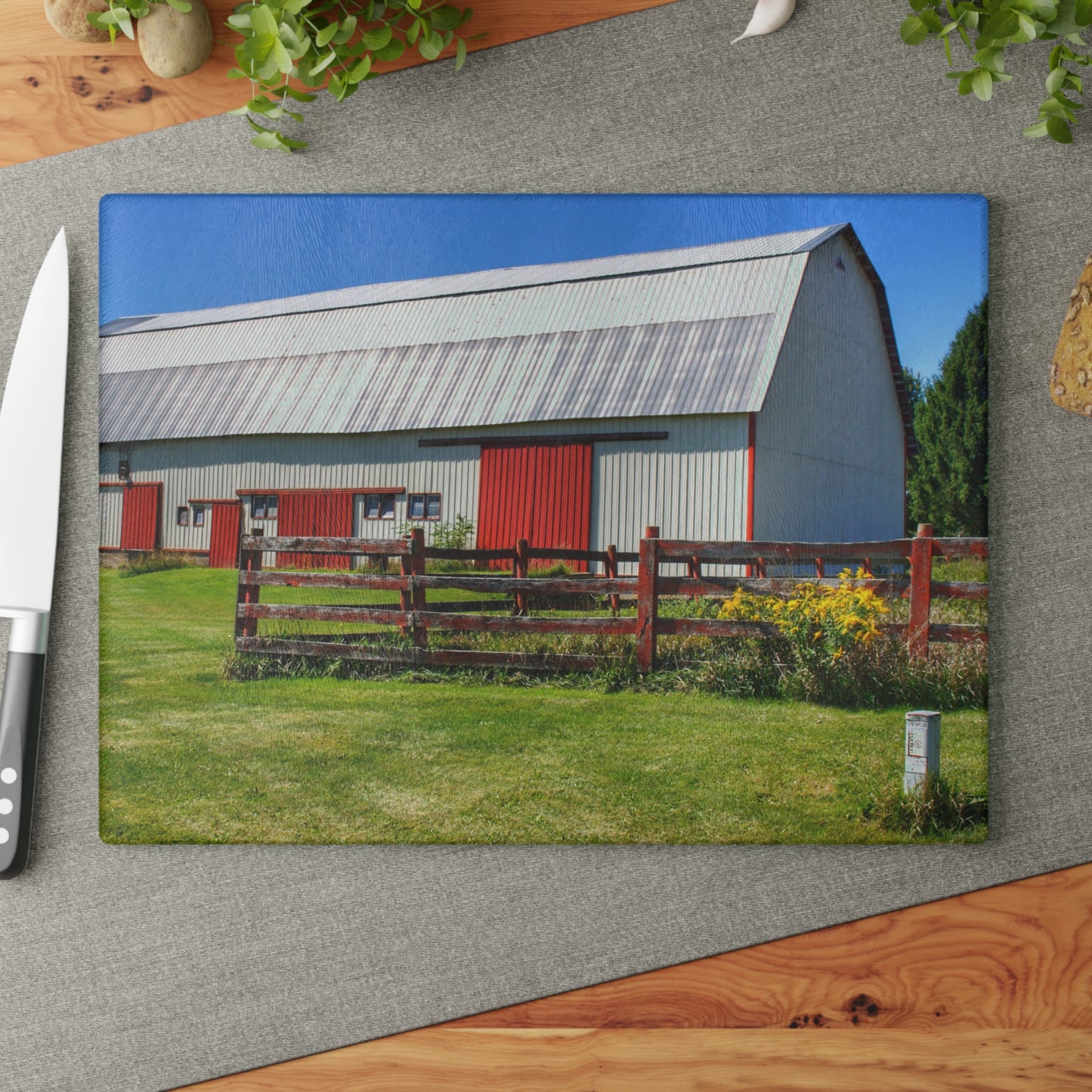 U R There Photography Bishop Road Beyond the Fence Rustic Farmhouse Tempered-Glass Cutting Board