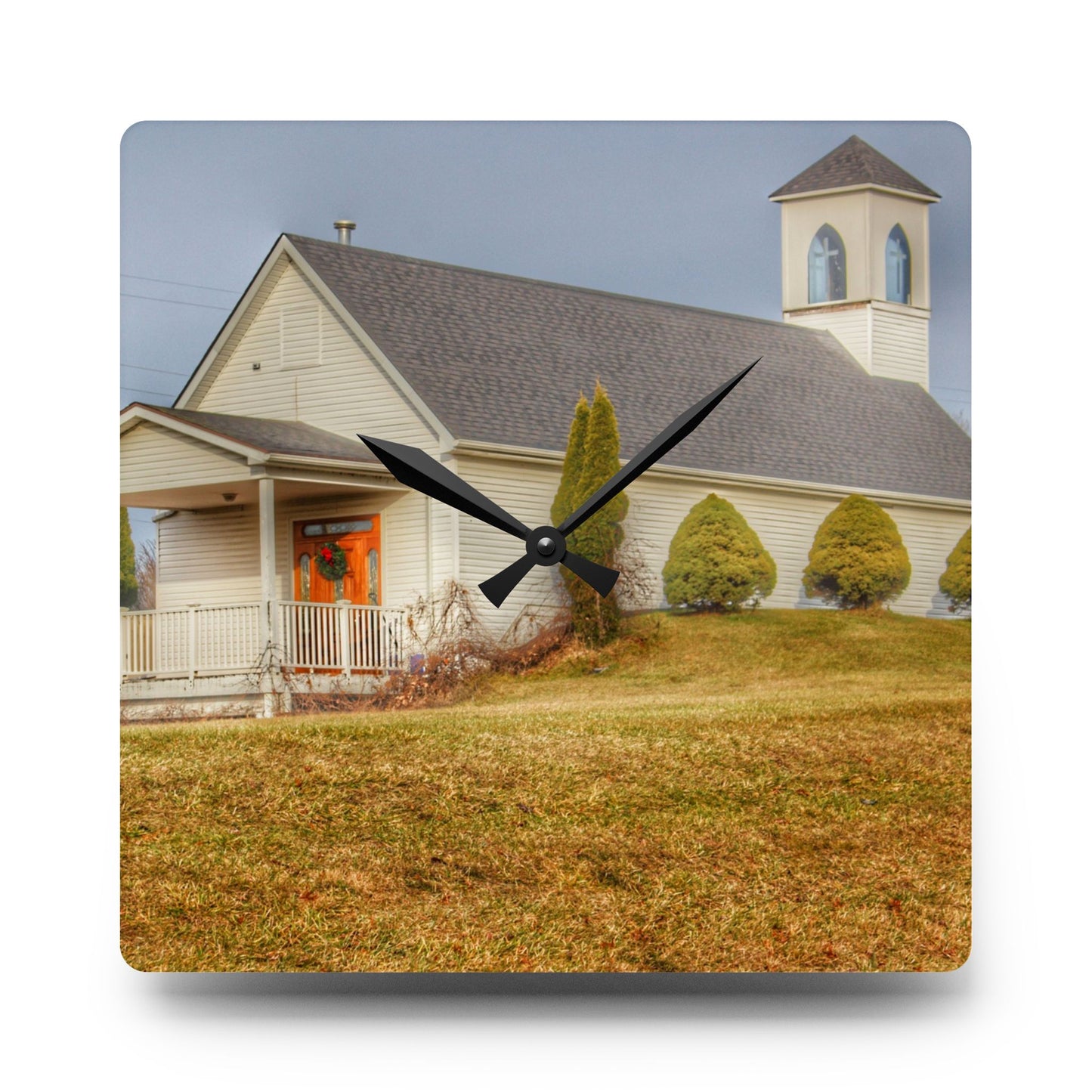 U R There Photography Oxford Chapel Rustic Farmhouse Acrylic Analog Wall Clock