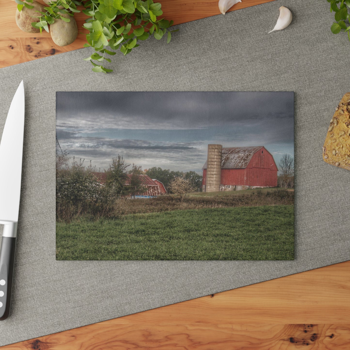 U R There Photography Clear Lake Road Red Rustic Farmhouse Tempered-Glass Cutting Board